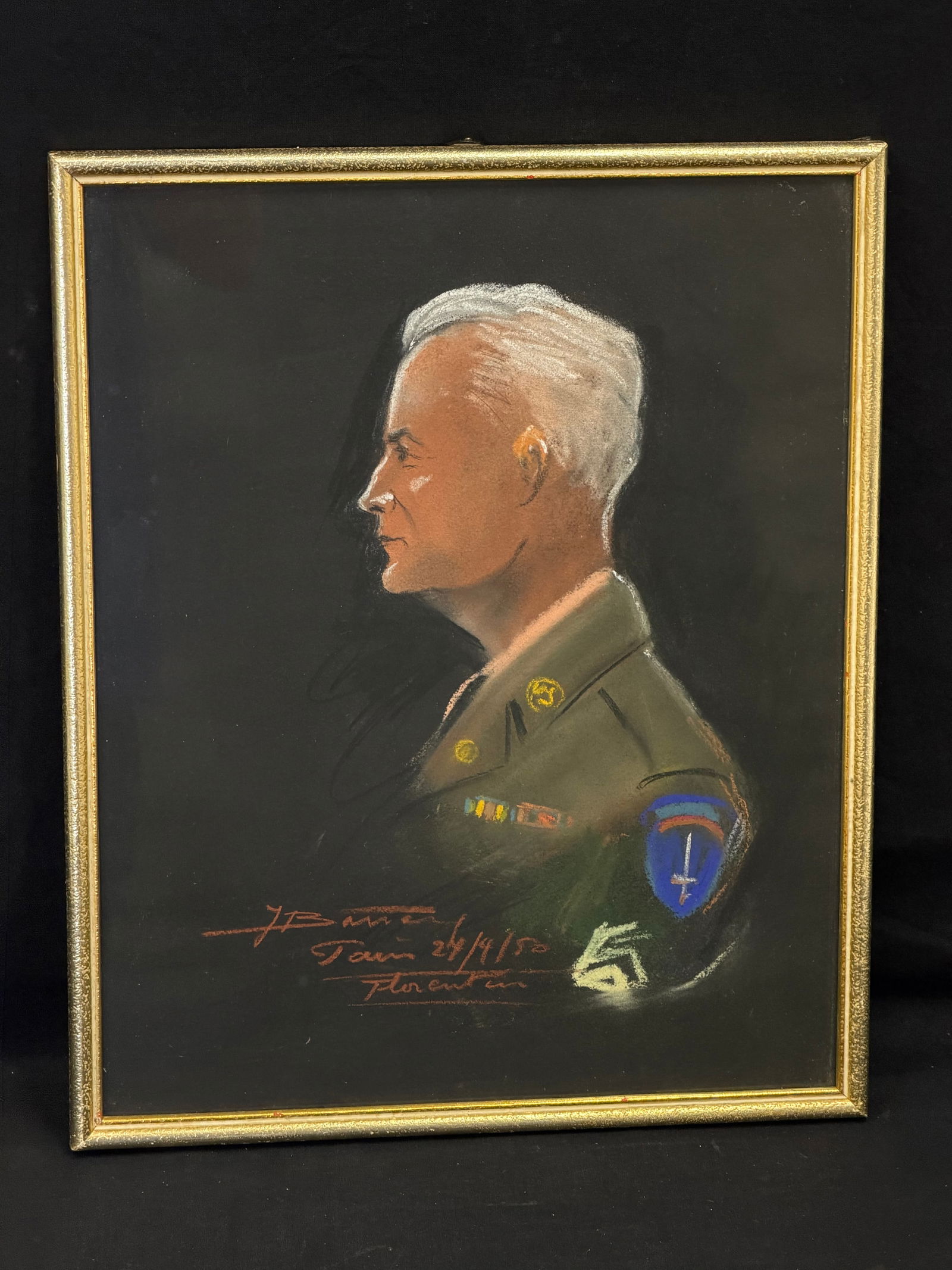 1950 US Army General Pastel Portrait, Signed & Dated - Framed 13.25" x 16" (1 of 2)