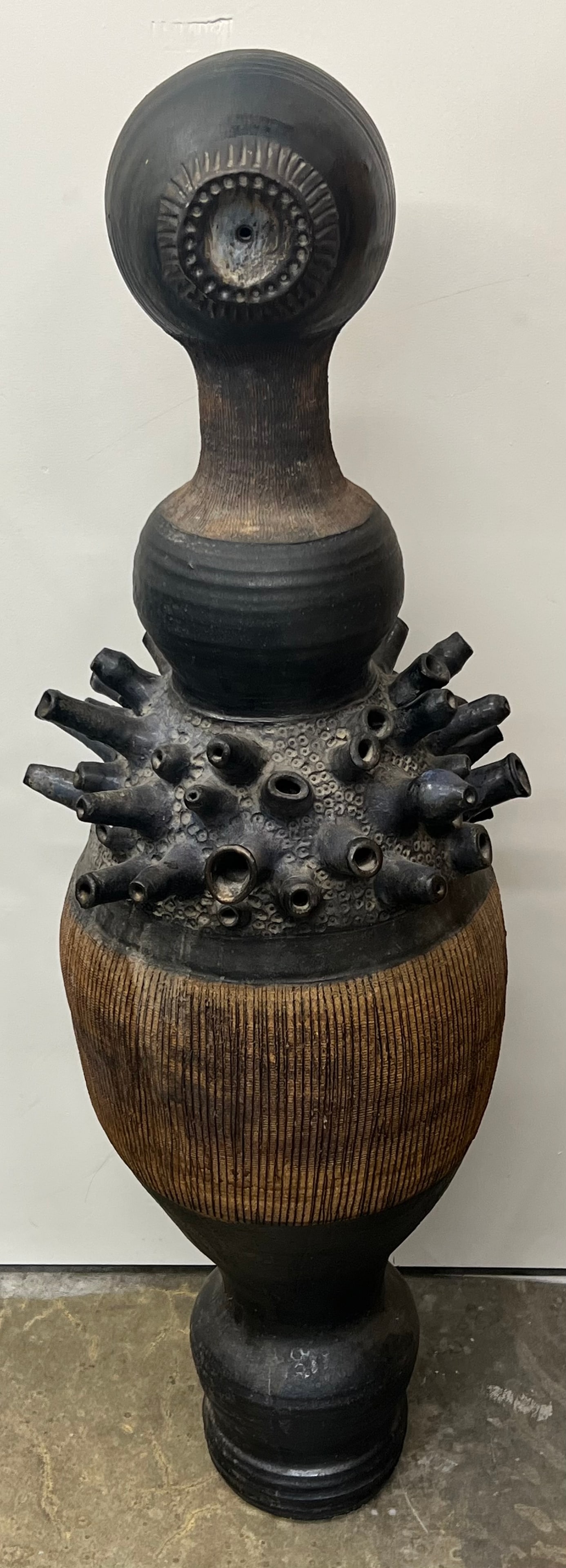 Mid Century Brutalist Ceramic Sculpture 4' T x 42'' Circ. (Pick Up or Arrange Own Shipping): Asst Tray- Vintage Turquoise Necklaces, Stones, Cup & Saucer + Mid Century Brutalist Ceramic Sculpture 4' T x 42'' Circ. (Pick Up or Arrange Own Shipping)