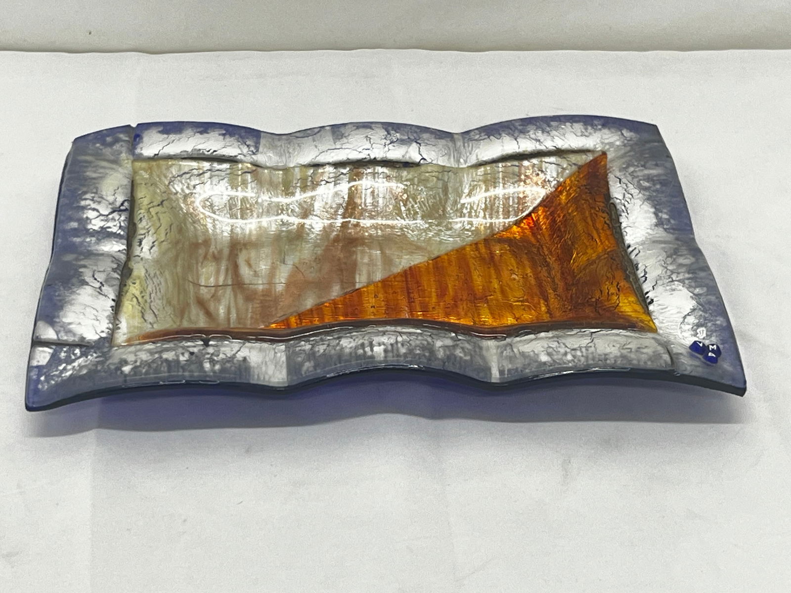 Mid Century VMA Murano Art Glass Tray - 9.75'' x 7'' x 1'' , Cobalt Blue with Gold Tones - (1 of 5)