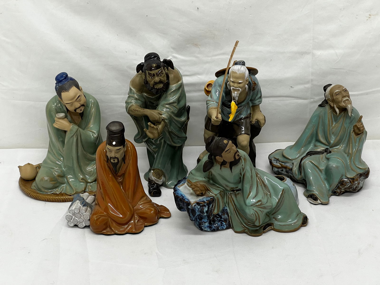 (6)Vintage Chinese Shiwan Mudmen Pottery Figures 6-8''T (1 of 8)