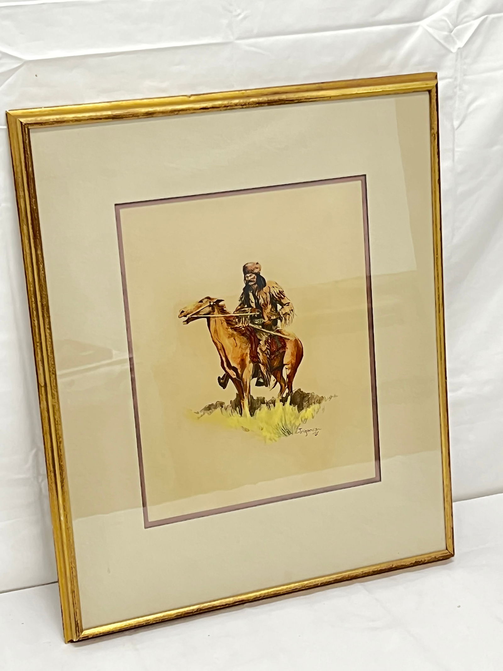 Katherine Trigonis Western Watercolor - Mountain May Watercolor, Signed, Framed 16'' x 19.5'' , Sig (1 of 3)