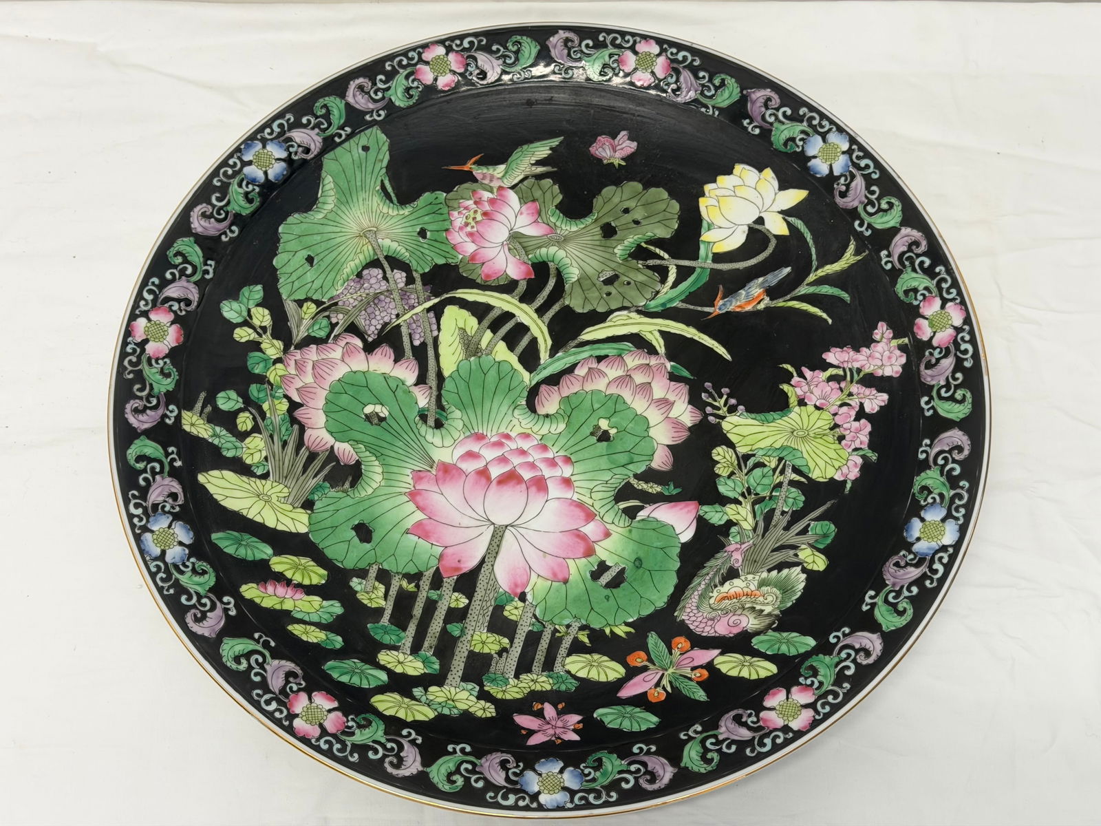 Chinese Lotus & Bird Platter 16" (1 of 5)