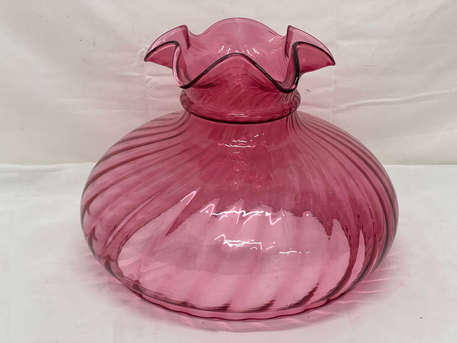 Antique Cranberry Glass Lamp Shade - Shade with Swirl Design , Bottom Opening 9.5'' x 10''T (1 of 2)