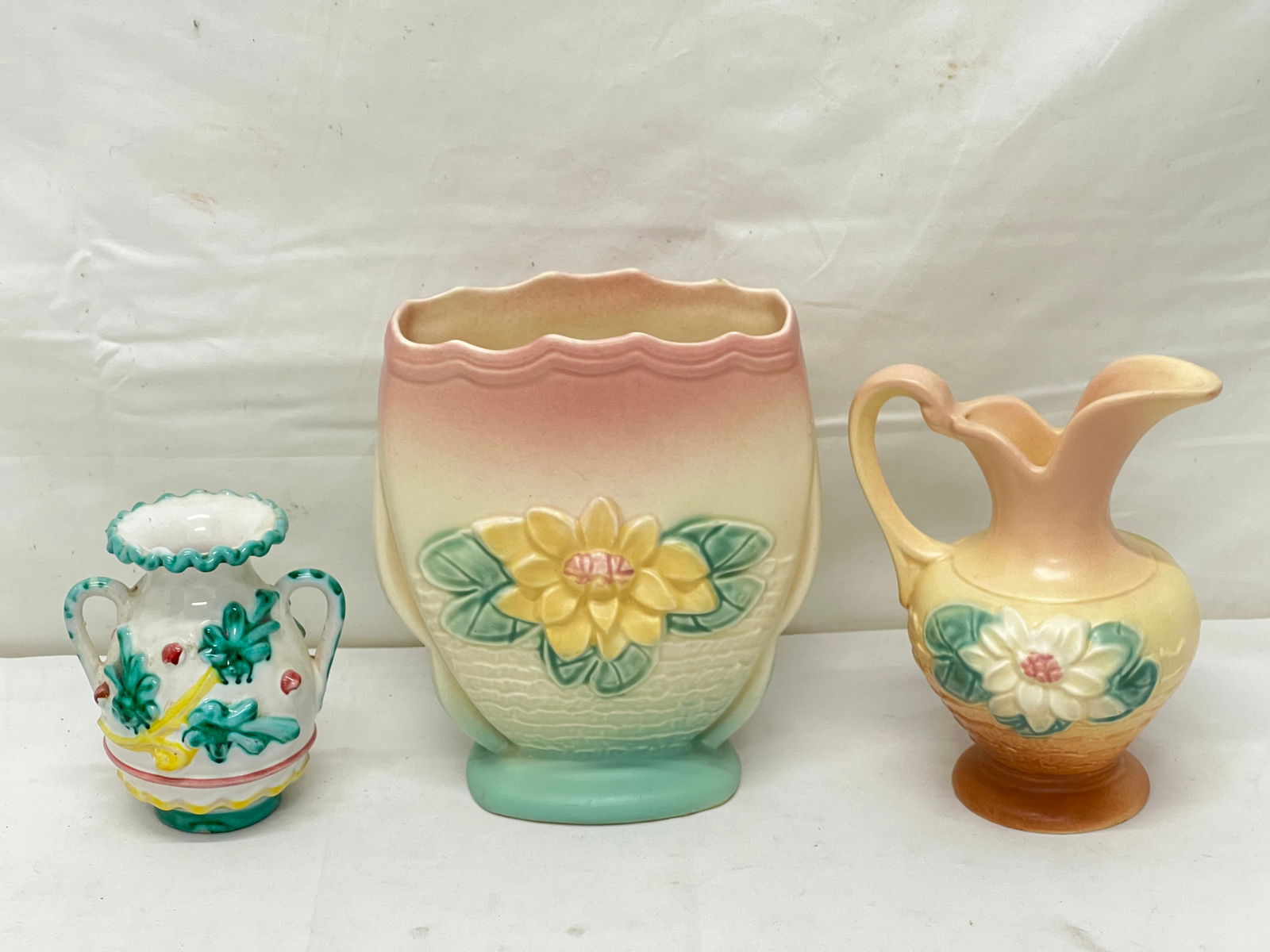 (2)Vintage Hall Waterlilly Vases + Italy Vase - Waterlilly Vase 5'' x 3'' x 6.75'', Handled Creamer (1 of 11)
