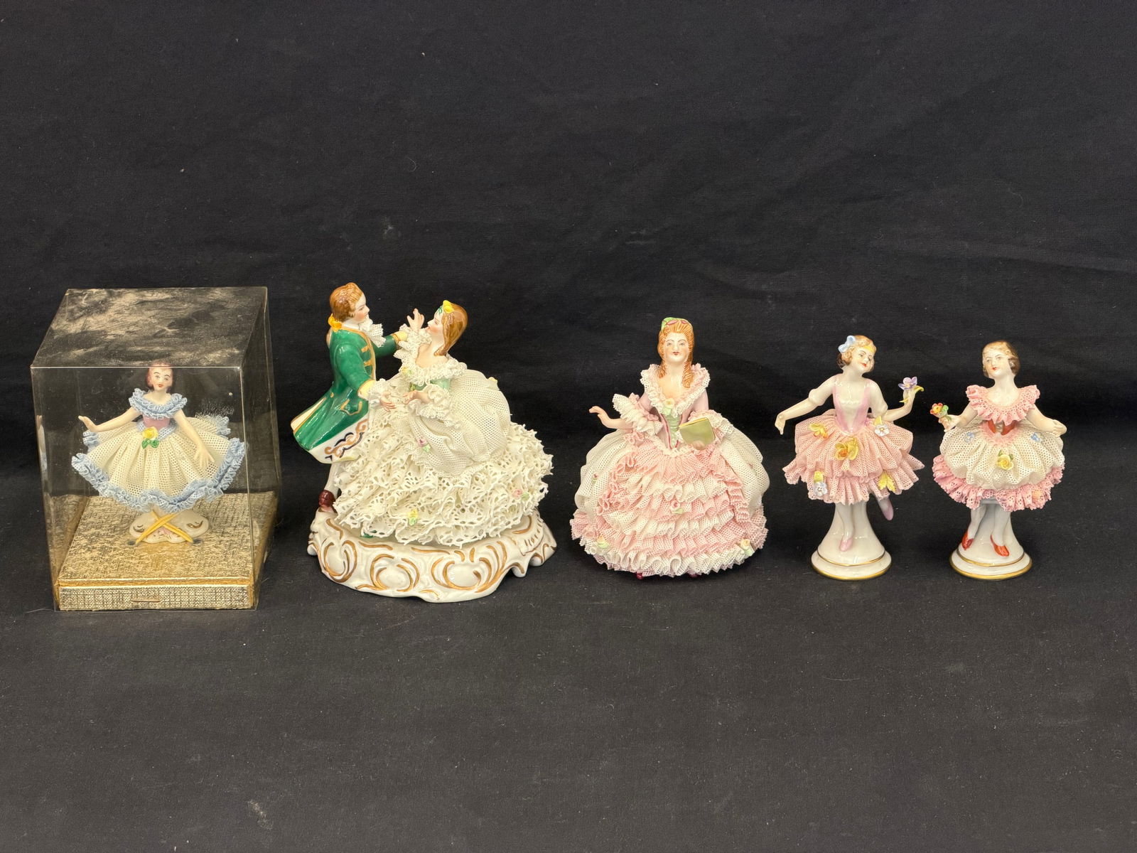 (5)Dresden Volkstedt Porcelain Lace Figures 3.5"T - 5"T (1 of 10)