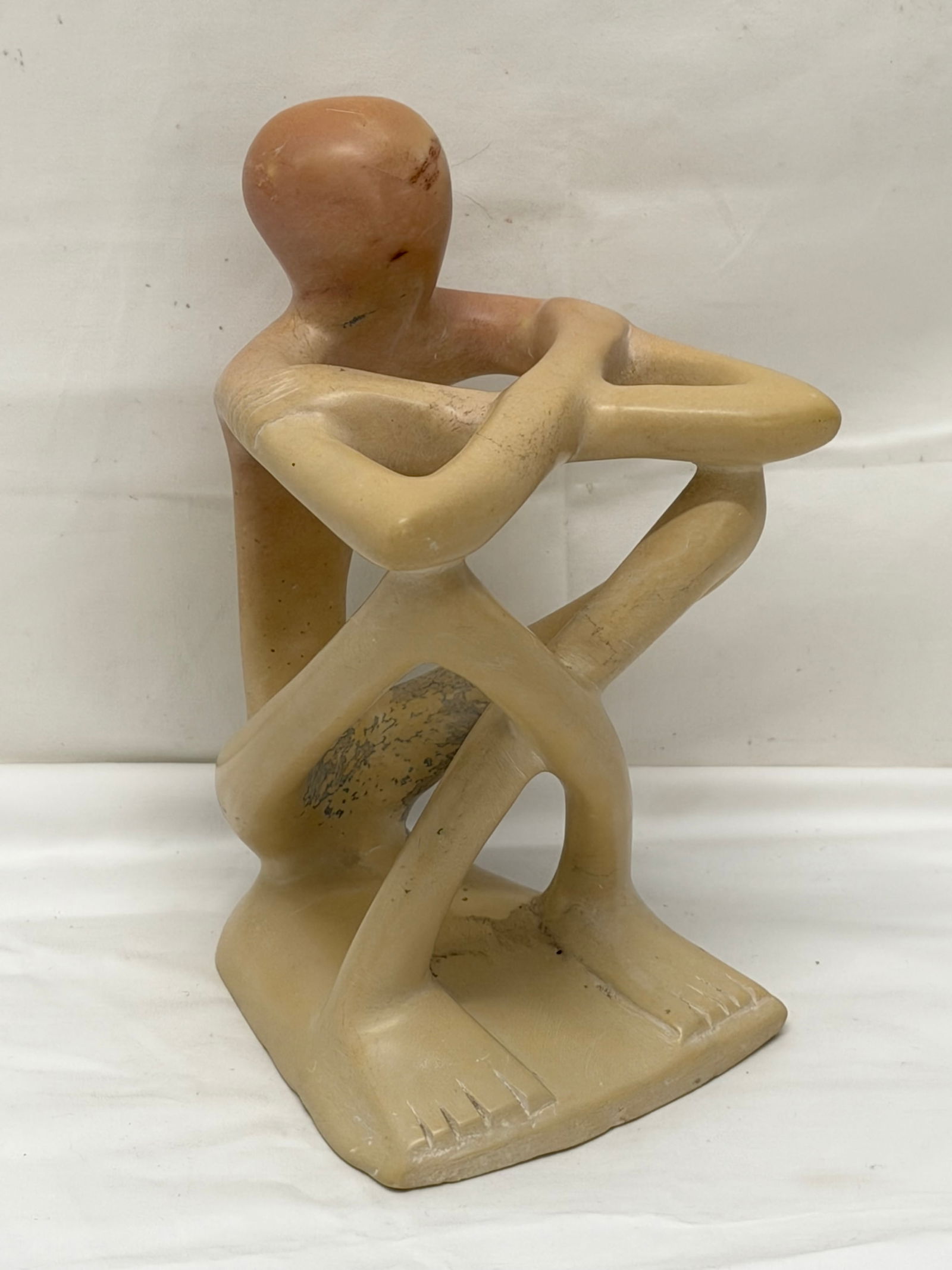 MCM Soapstone Figurative Sculpture "Thinker" 8"T x 4.5"W: MCM Soapstone Figurative Sculpture "Thinker" 8"T x 4.5"W