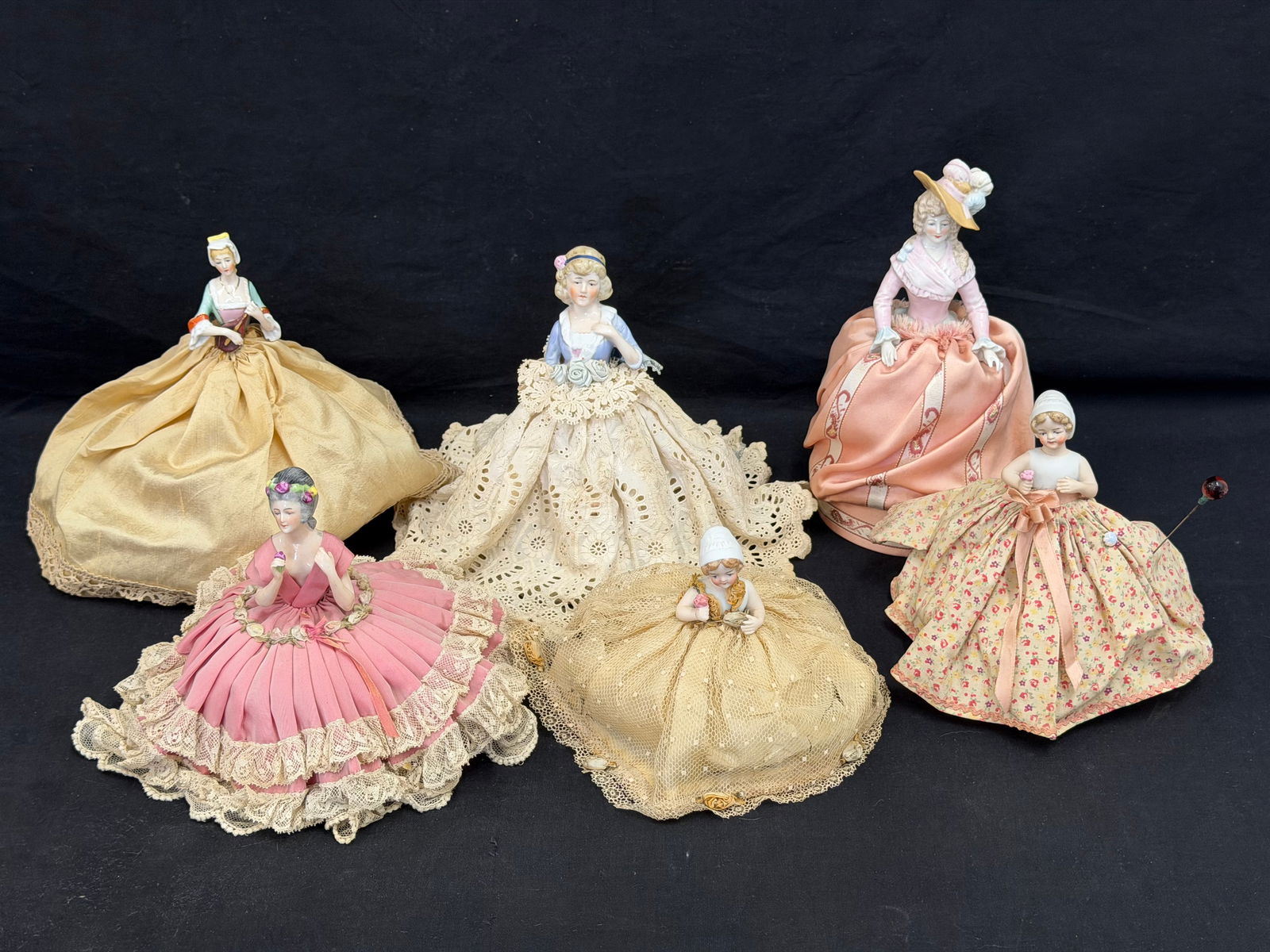 Antique Porcelain Half Doll Pin Cushions, Various Size / Style , (2)Hat Pins (1 of 7)