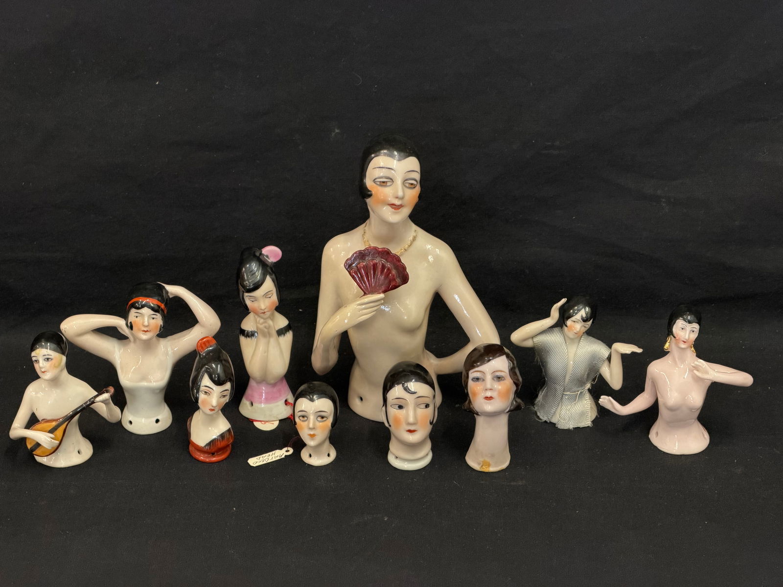 (10)Antique & Vintage Art Deco Flapper Half Dolls, Heads , 1.25"T to 5"T (1 of 7)