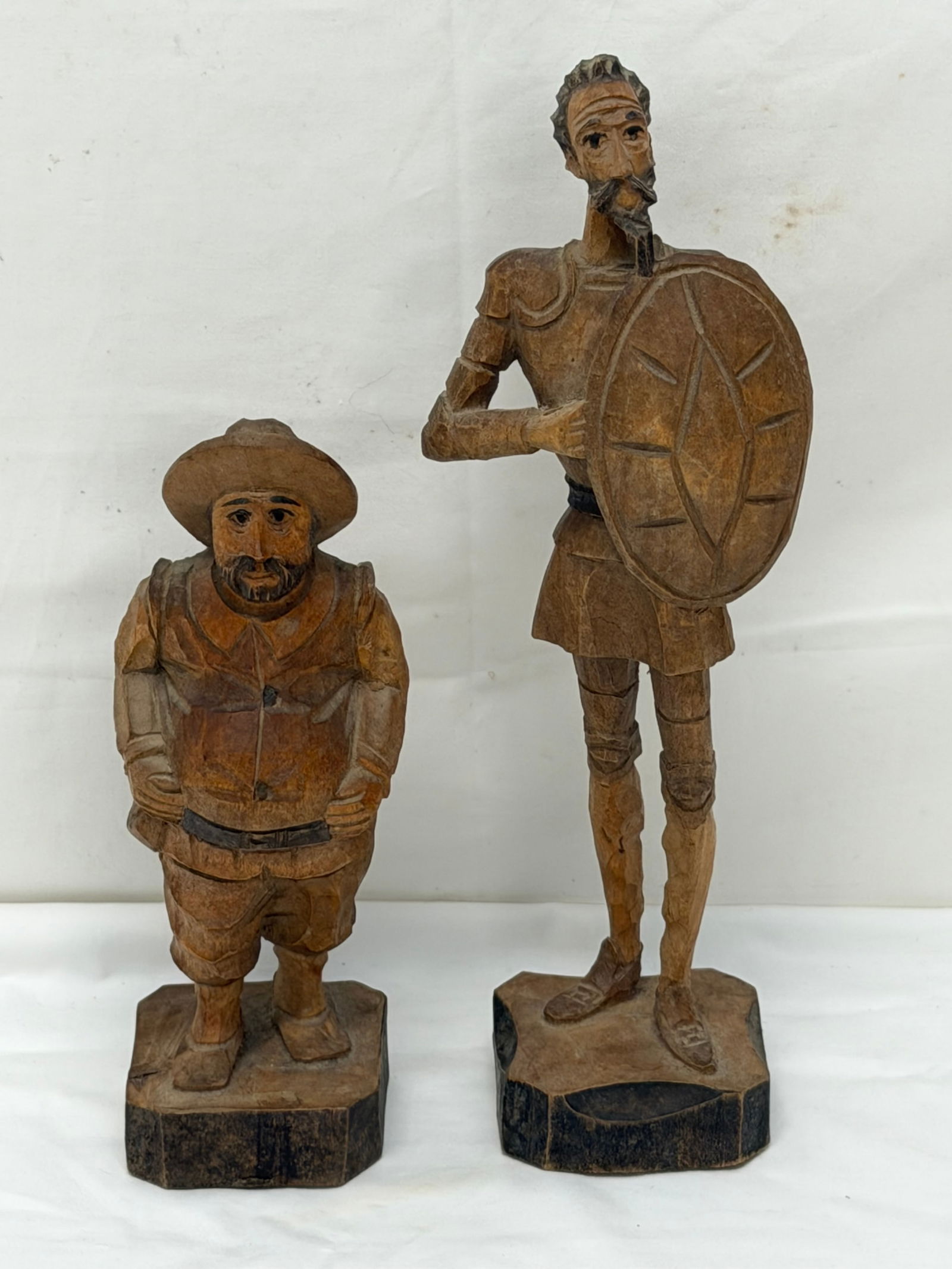 (2)Vintage Handcarved Folk Art Wood Don Quixote & Sancho Panza: Quixote 10.75"T , Sancho 8"T