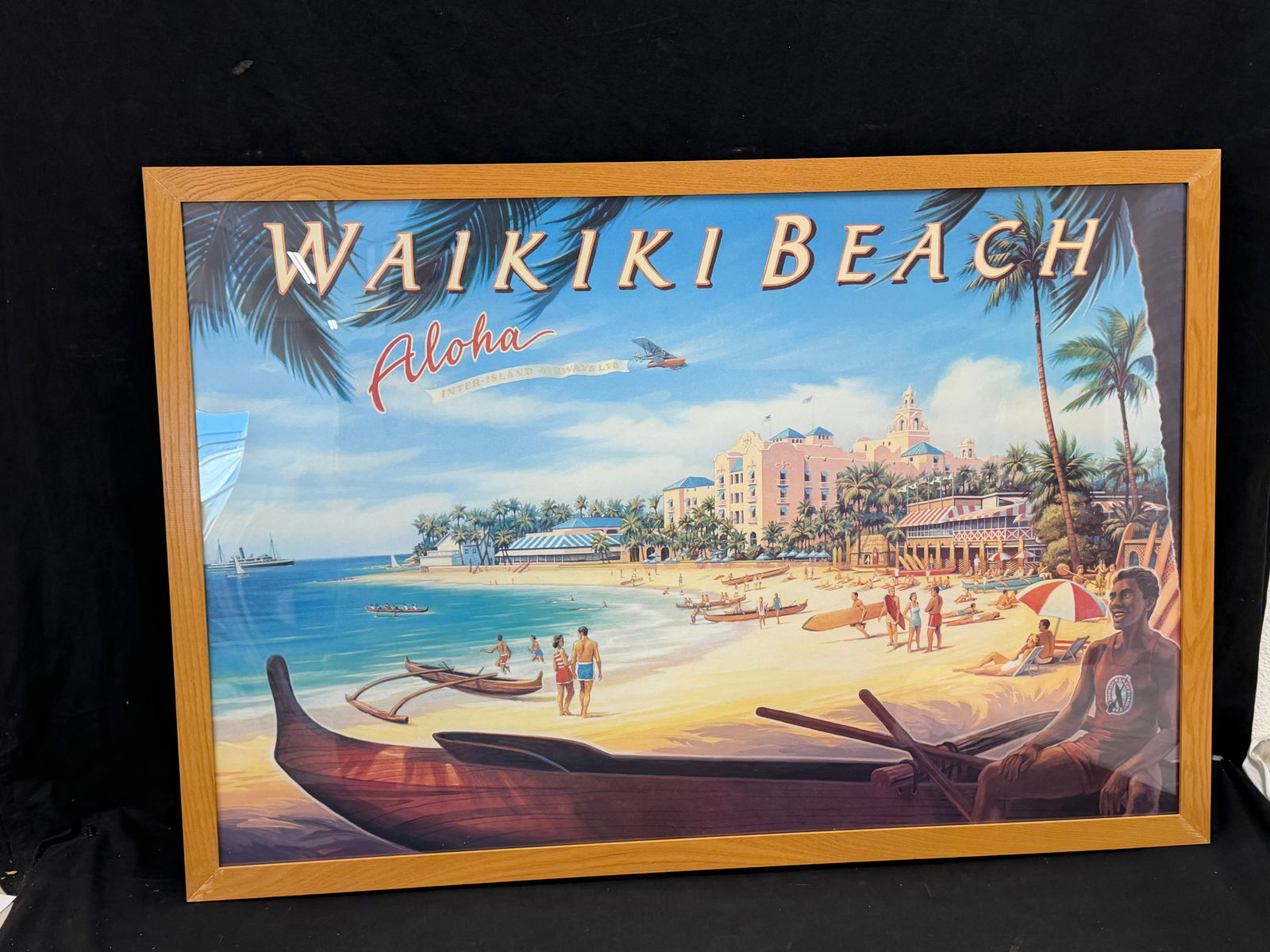 Vintage Waikiki Beach Hawaii Poster , Framed 28" x 40.75": Vintage Waikiki Beach Hawaii Poster , Framed 28" x 40.75"