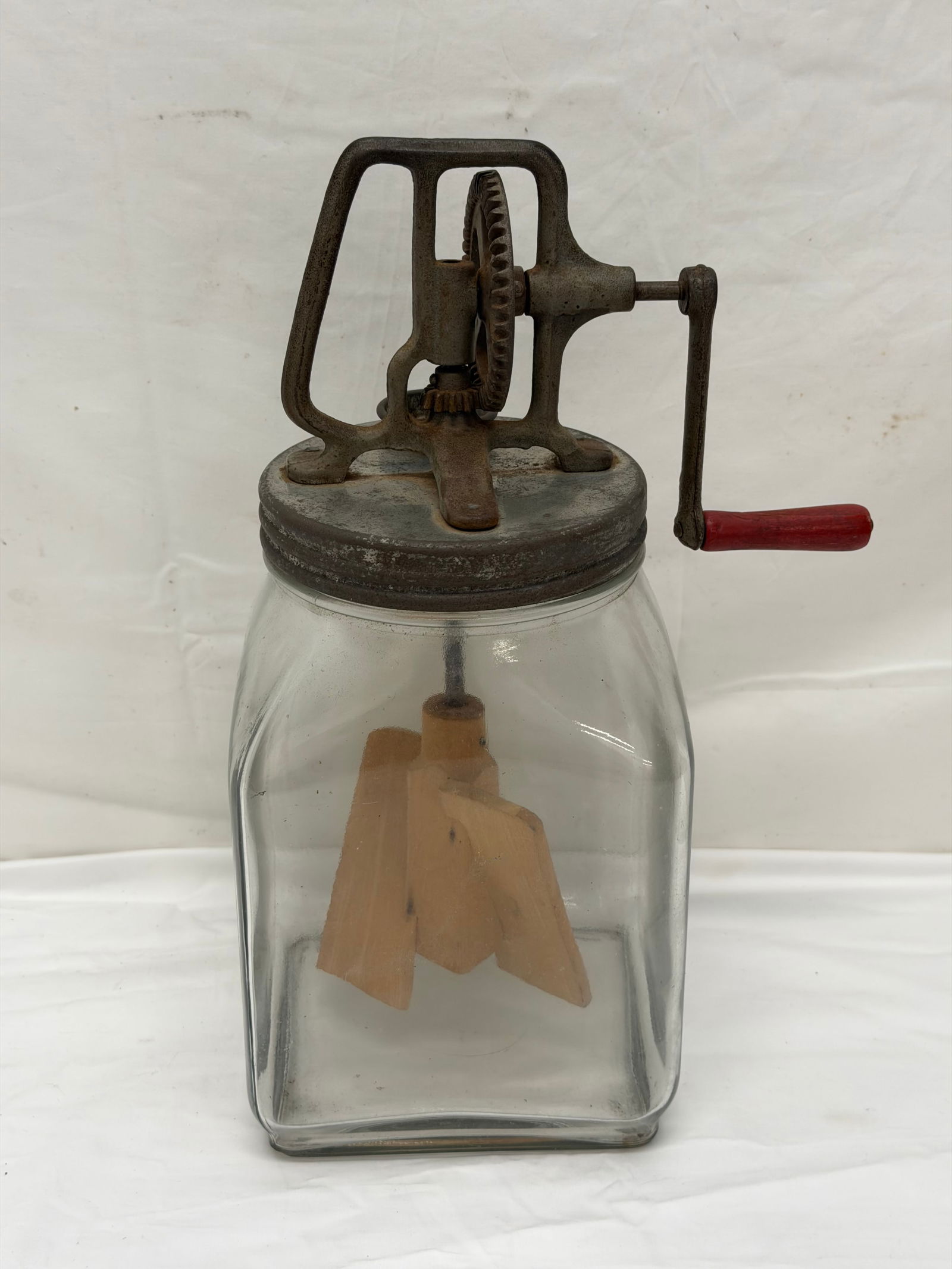 Antique 4qt. Glass Butter Churn, Hand Crank (1 of 3)