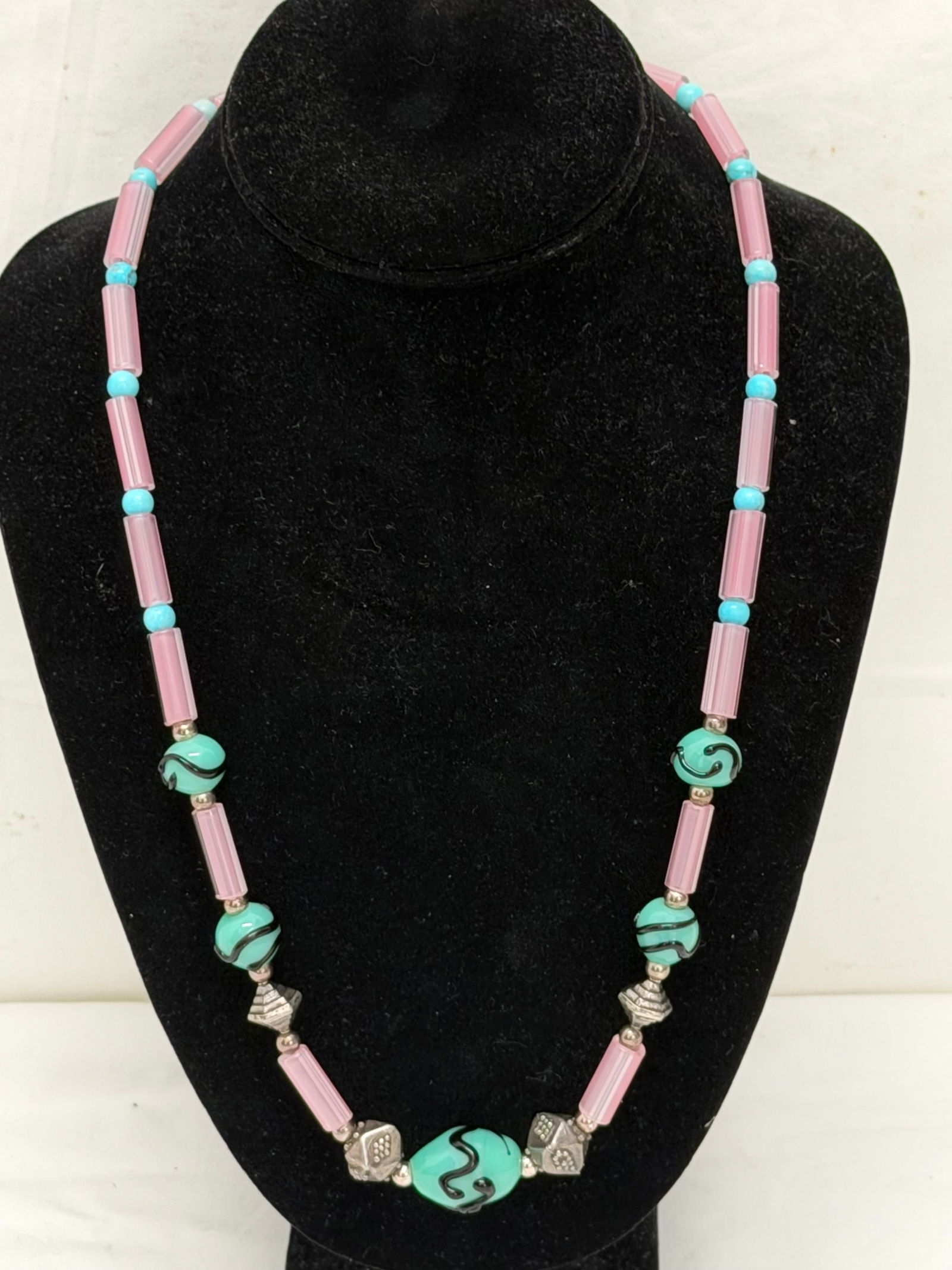 Vintage Venetian Glass Necklace with Sterling 24"L: Binding Taped (See Photos)