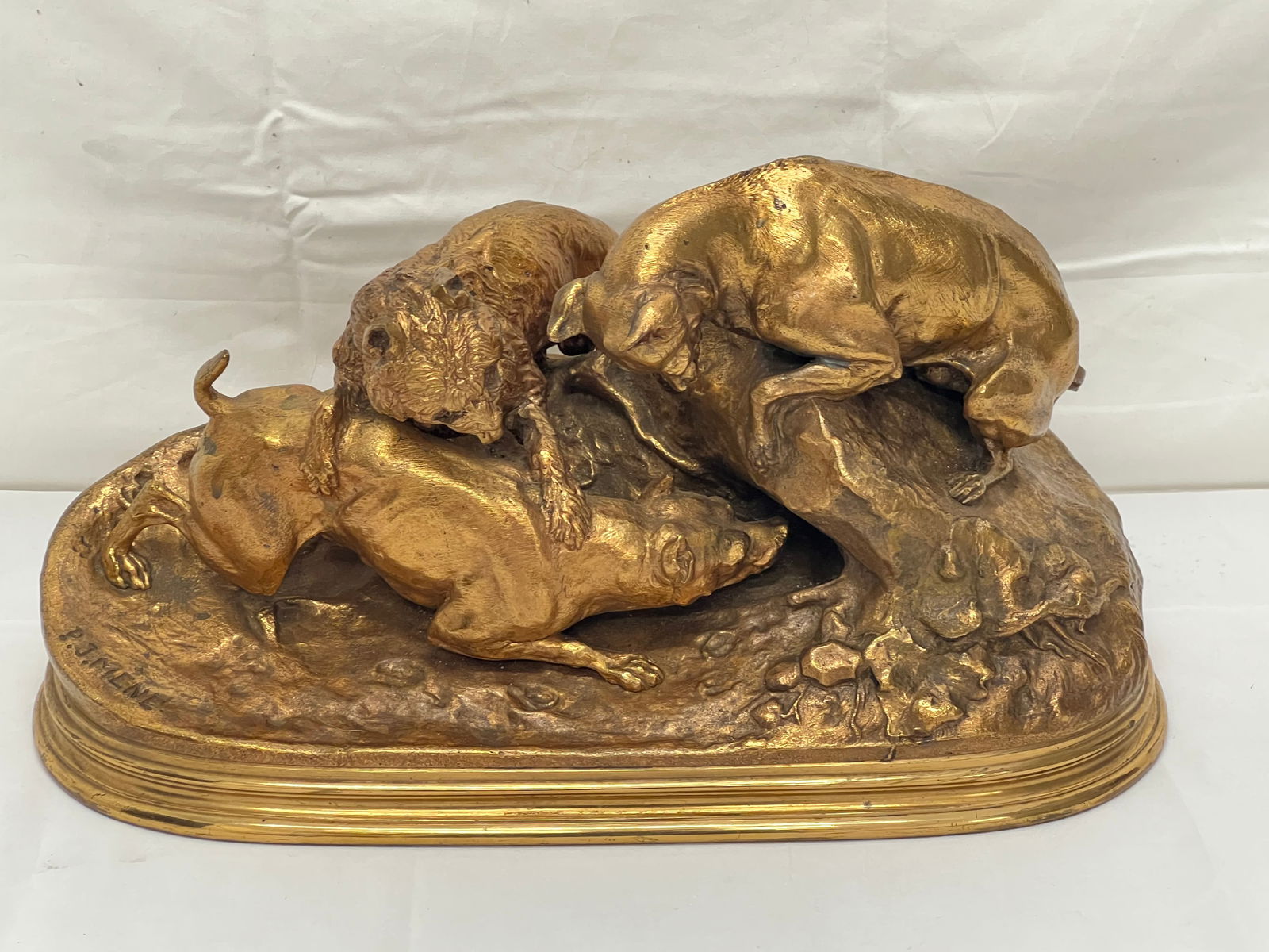 Pierre Jules Mene (1810-1879)French Gilded Bronze - ''Hunting Dogs at the Burrow'' (1 of 8)