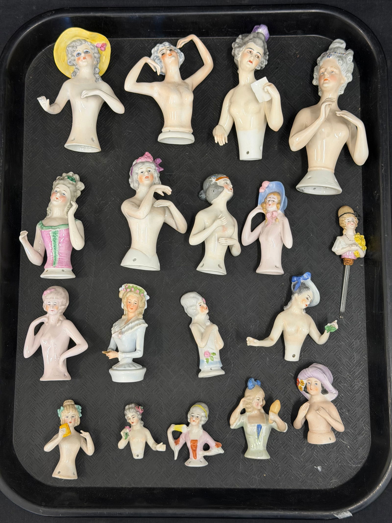 (18)Antique & Vintage Porcelain Half Dolls: Bavarian, Germany & More - Various Styles / Sizes 1.75" to 5.5"T