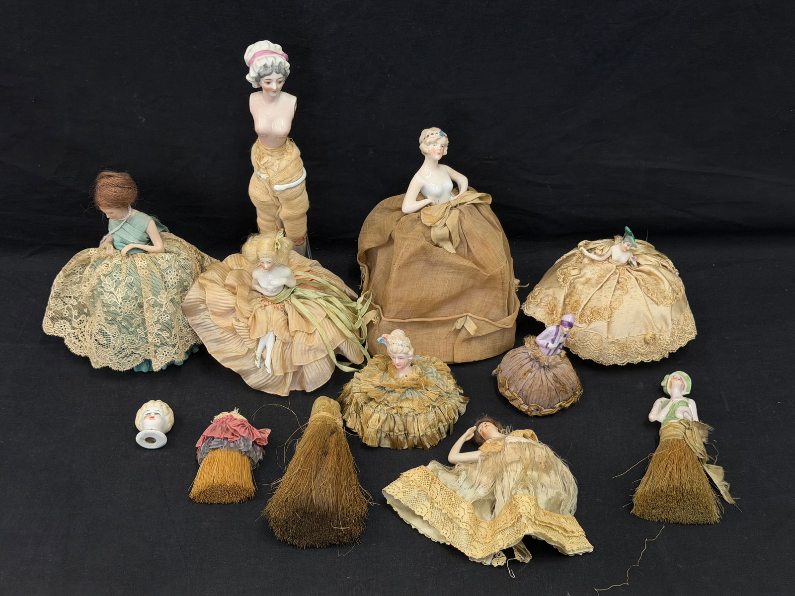 (10)Antique / Victorian Half Dolls, Pin Cushions, Brush - (1 of 6)