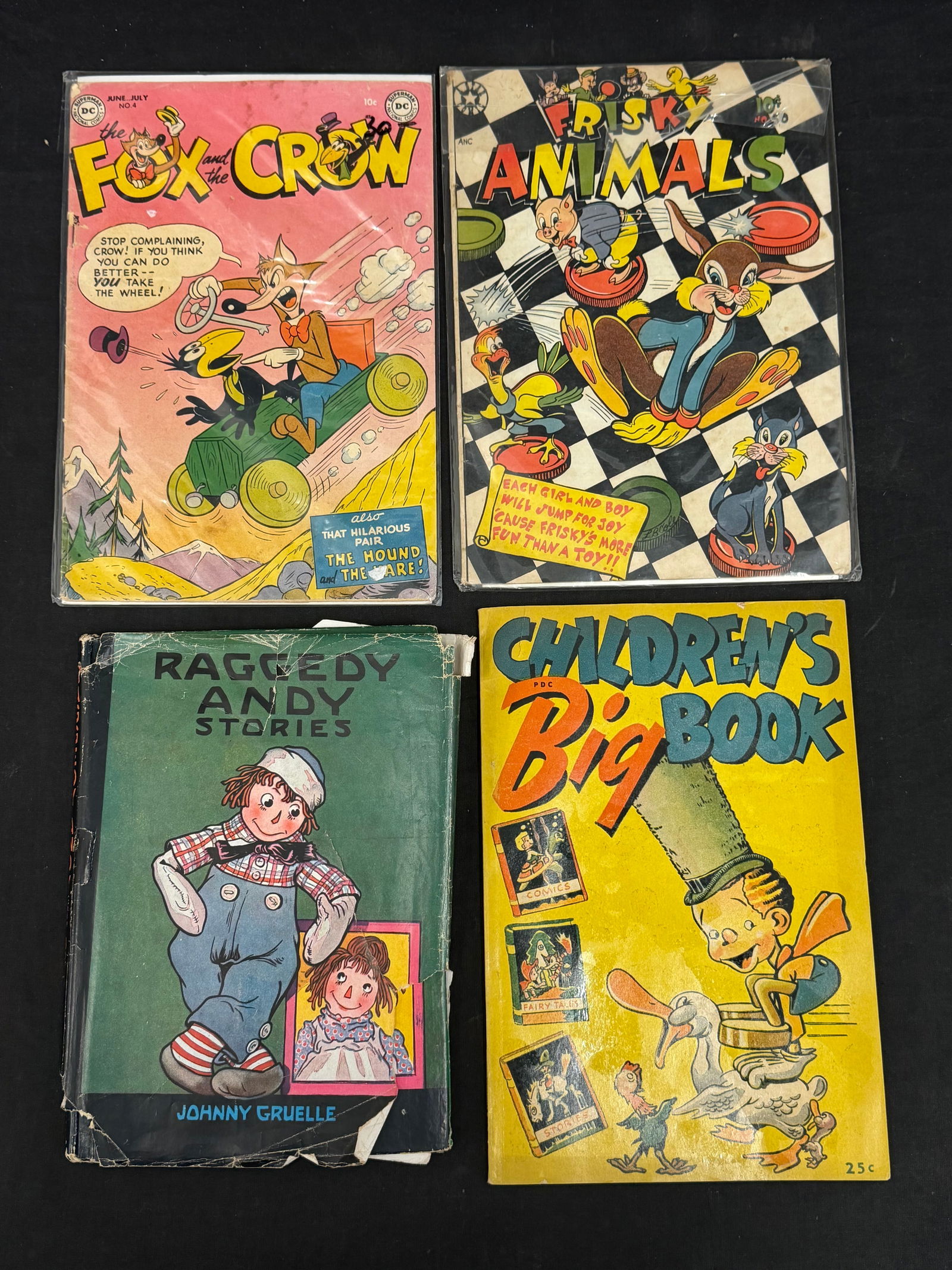 1940s-50s Comics, Book - 1952 Friskie Animals + More: 1945 Childrens Big Book by Dorene Publishing, 1952 Fox and the Crow, Raggedy Andy Stories Johnny Gruelle 1948