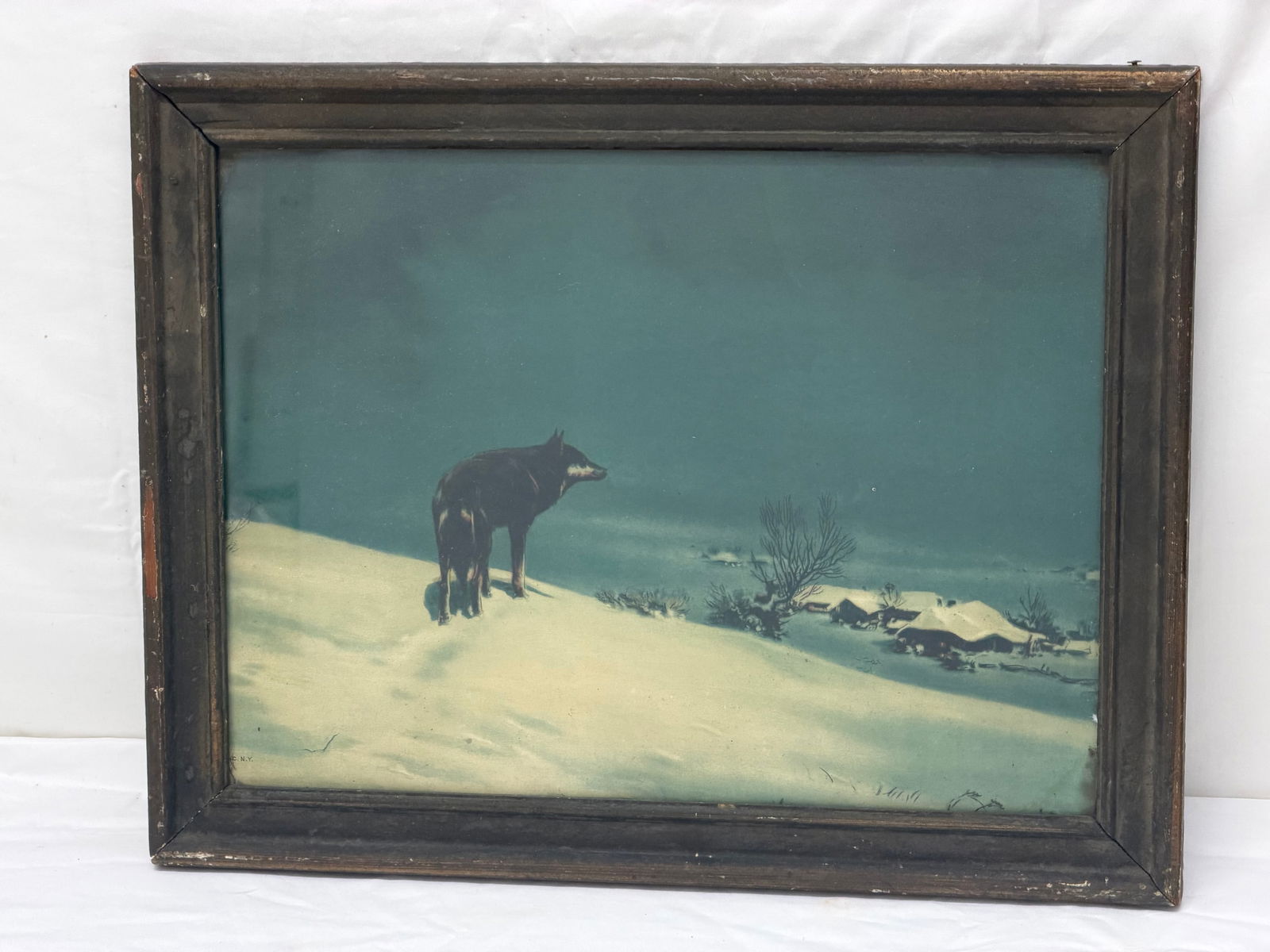 1920s Alfred Wieruz-Kowalski Print of "Lone Wolf" , Antique Framed 14.5" x 18.75": Mata Ortiz Pottery Signed 4.5'' x 2.5''1920s Alfred Wieruz-Kowalski Print of "Lone Wolf" , Antique Framed 14.5" x 18.75"