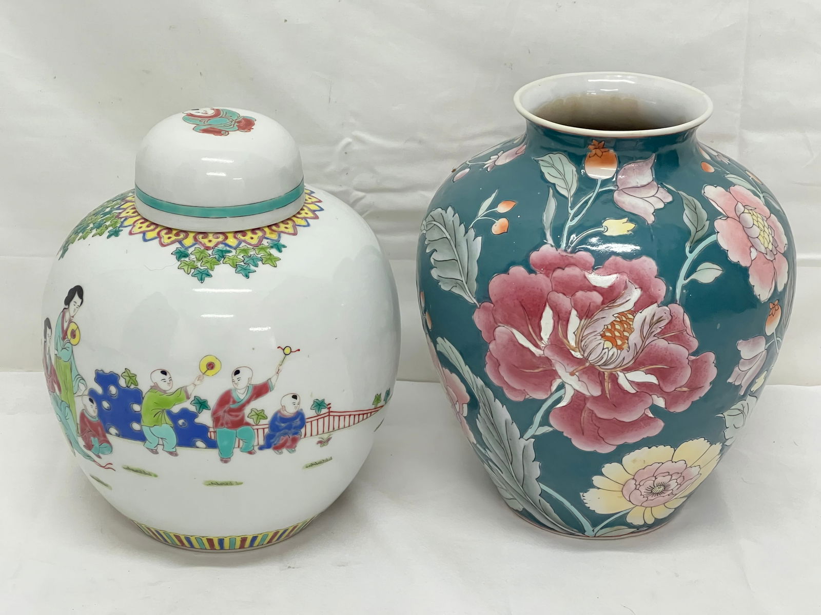 Chinese Ginger Jar 9''T & Vase 9.5''T - Signed Ginger Jar + Floral Vase (1 of 8)