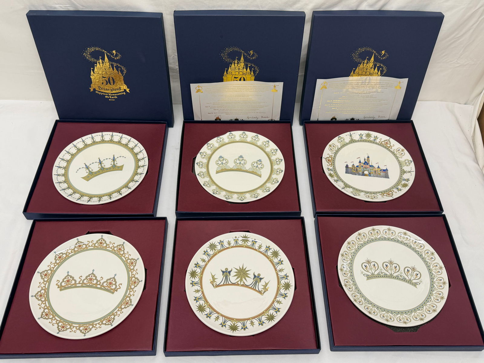 (6)Disneyland 50th Anniversary Plates with COAs: Plates Designed by Kimberly Irvine the Director of Concept /Show Design for Disney Imagineering - All Plates with Original Boxes