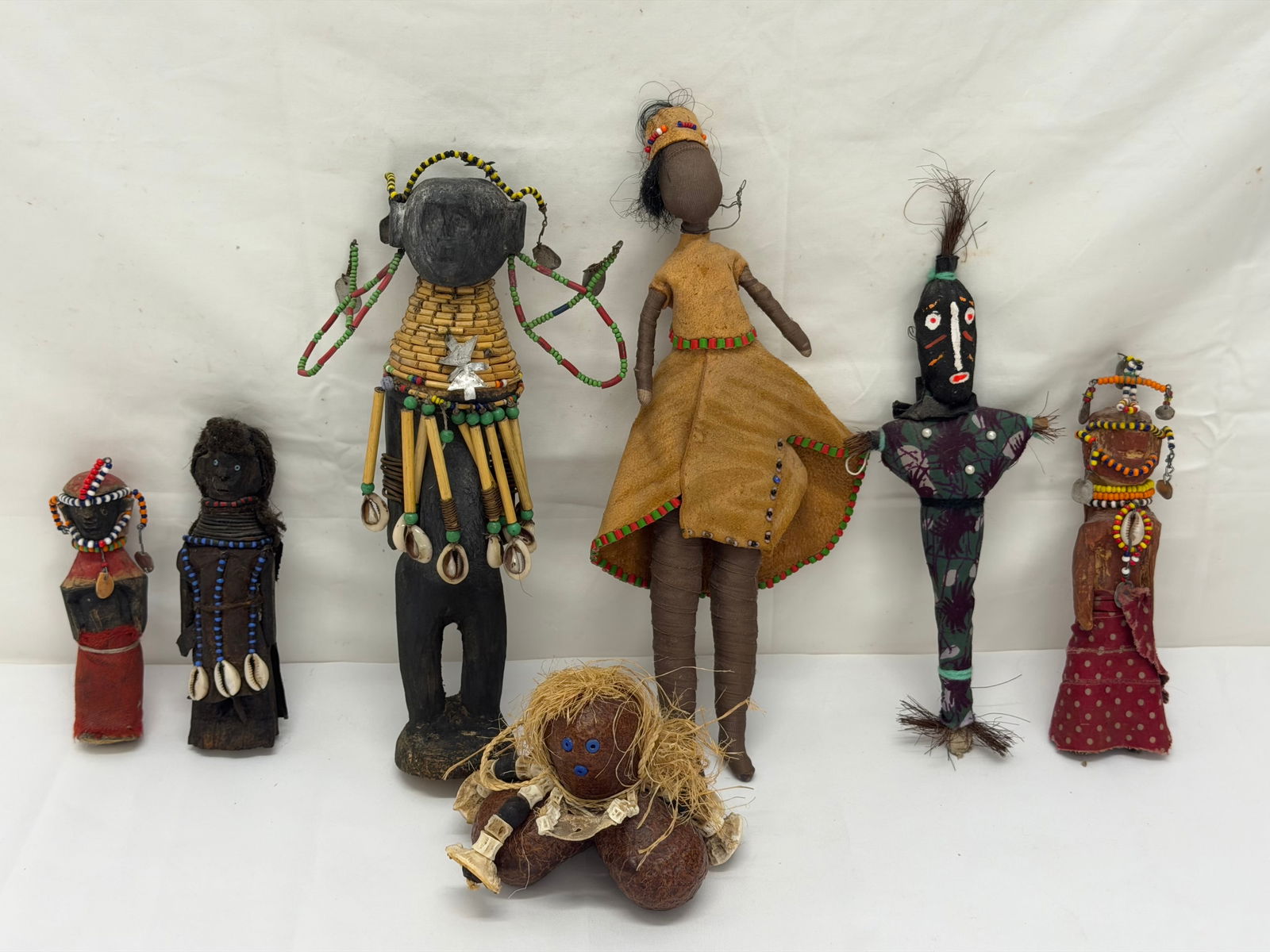 Antique / Vintage Dolls, New Orleans Voodoo Doll, Fertility Dolls, More: Swaziland Leather & Cloth Doll, Carved Wood Voodoo & Fertility Dolls, Asst Sizes 5" to 12.5"