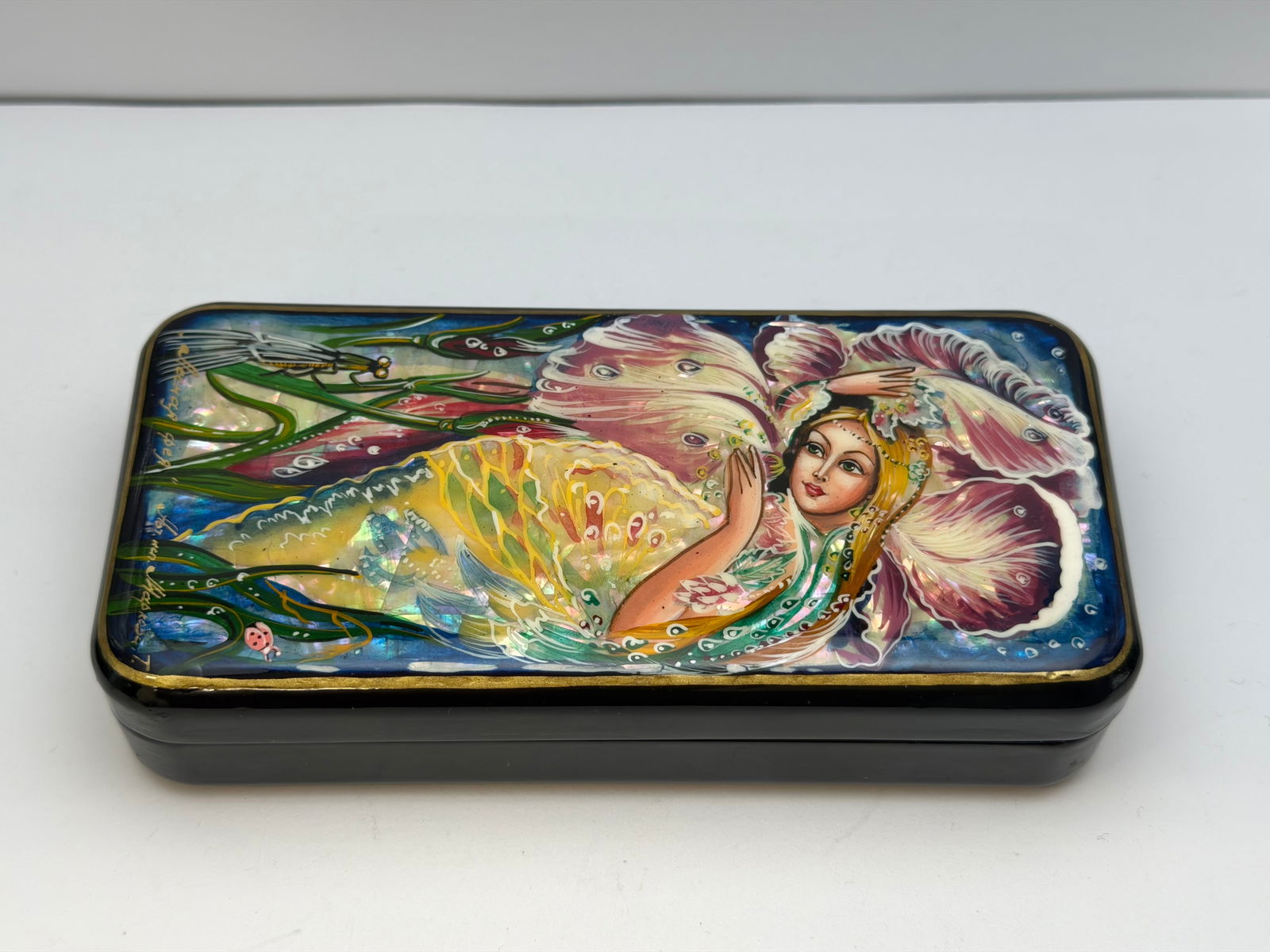 Vintage Fedoskino "Forest Fairy" Handpainted Russian Lacquered Box , Signed: Vintage Fedoskino "Forest Fairy" Handpainted Russian Lacquered Box - Painted by T.Markova , Signed with Information