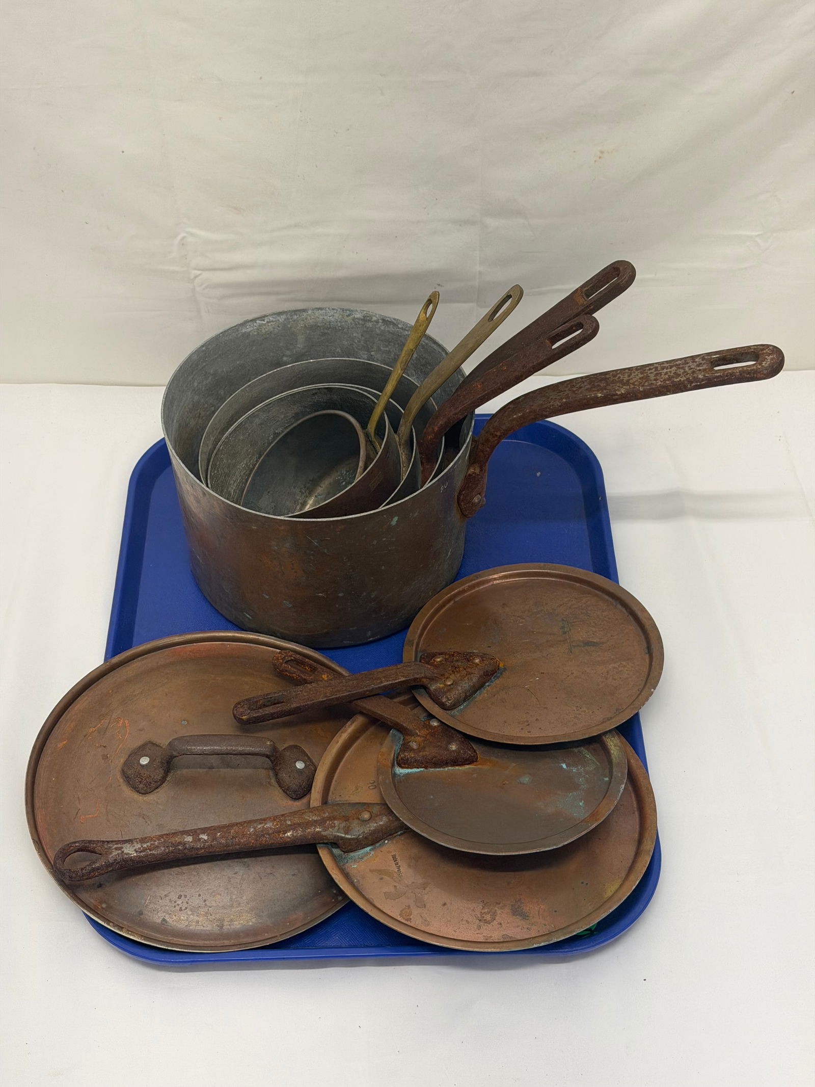 (5)Rustic Copper French Saucepans & Lids: Size Ranging from 4.5" x 2.25" to 8.5" - (4)Have Lids