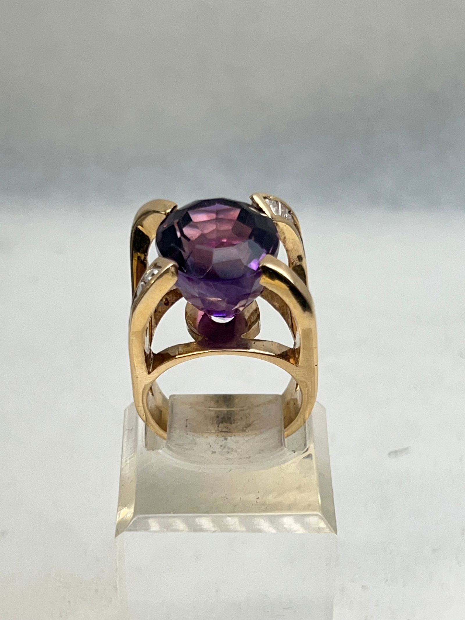 14K Yellow Gold Ring Amethyst Diamonds, Appraisal - Approx. 15ct Amethyst Type II Purple Color GIA (1 of 7)