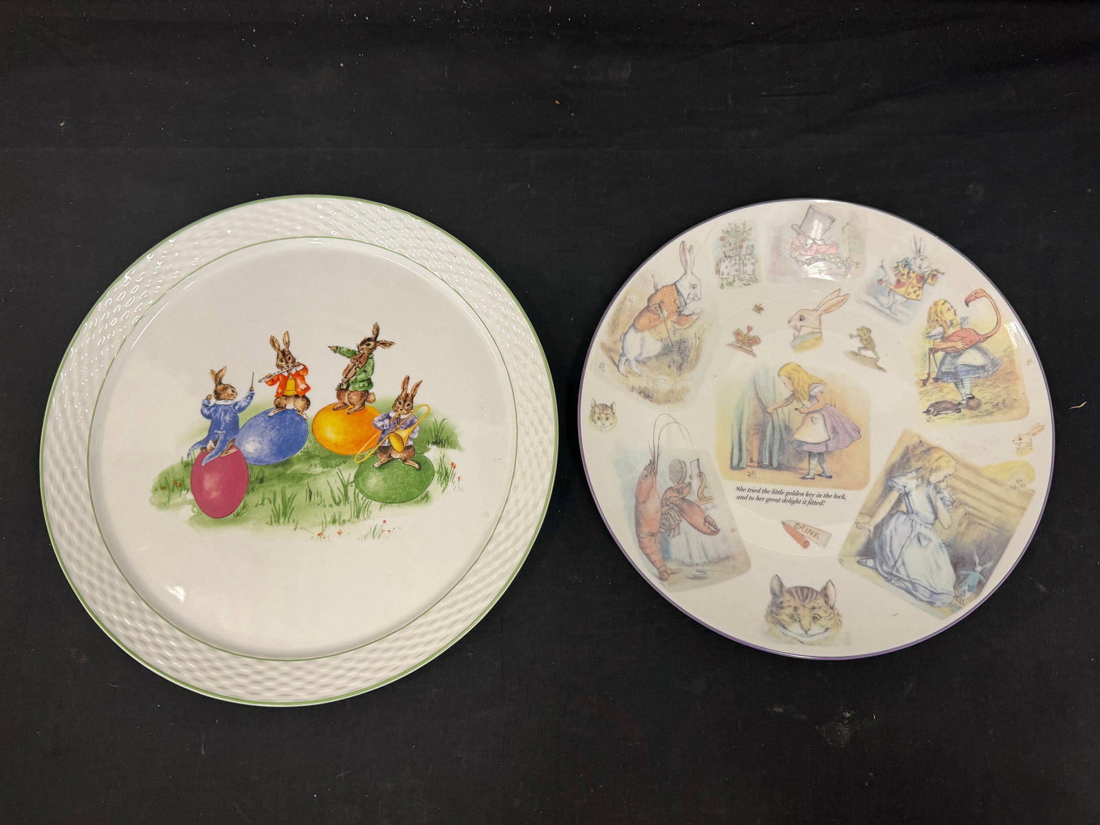 Reutler German Alice Wonderland Plate, Williams Sonoma Bunny Plate 13": Reutler German Alice Wonderland Plate, Williams Sonoma Bunny Plate 13"