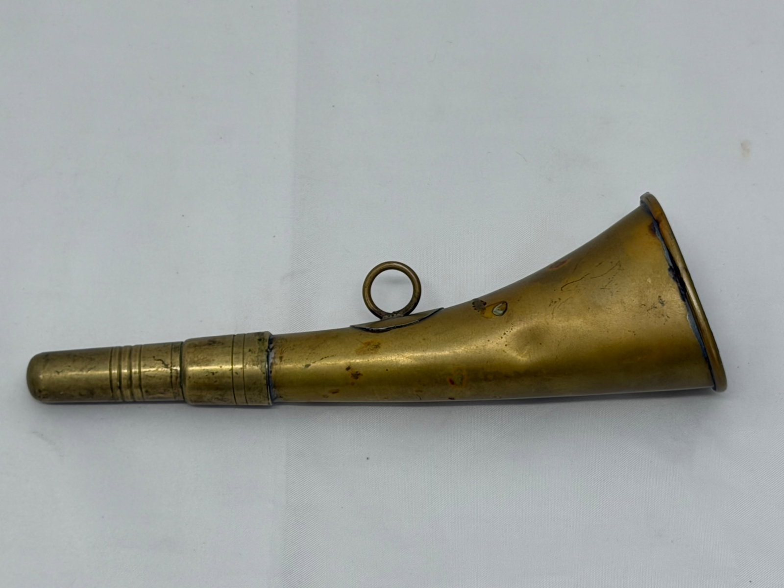 Asian Brass Signal Horn with Etched Markings on Rim - 8.75"L: Asian Brass Signal Horn with Etched Markings on Rim - 8.75"L