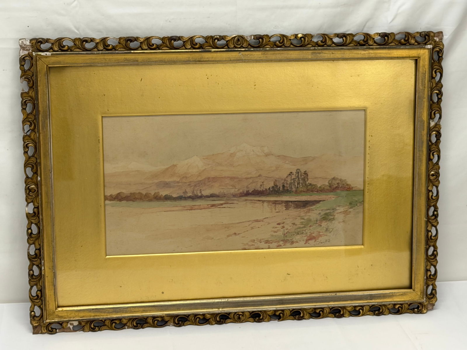 Julian Rix (1851-1903)Watercolor of Mountain Landscape - Framed 16.5" x 23.5": J.Rix was one of the 1st students at the San Francisco Art Institute - Watercolor in Antique Frame