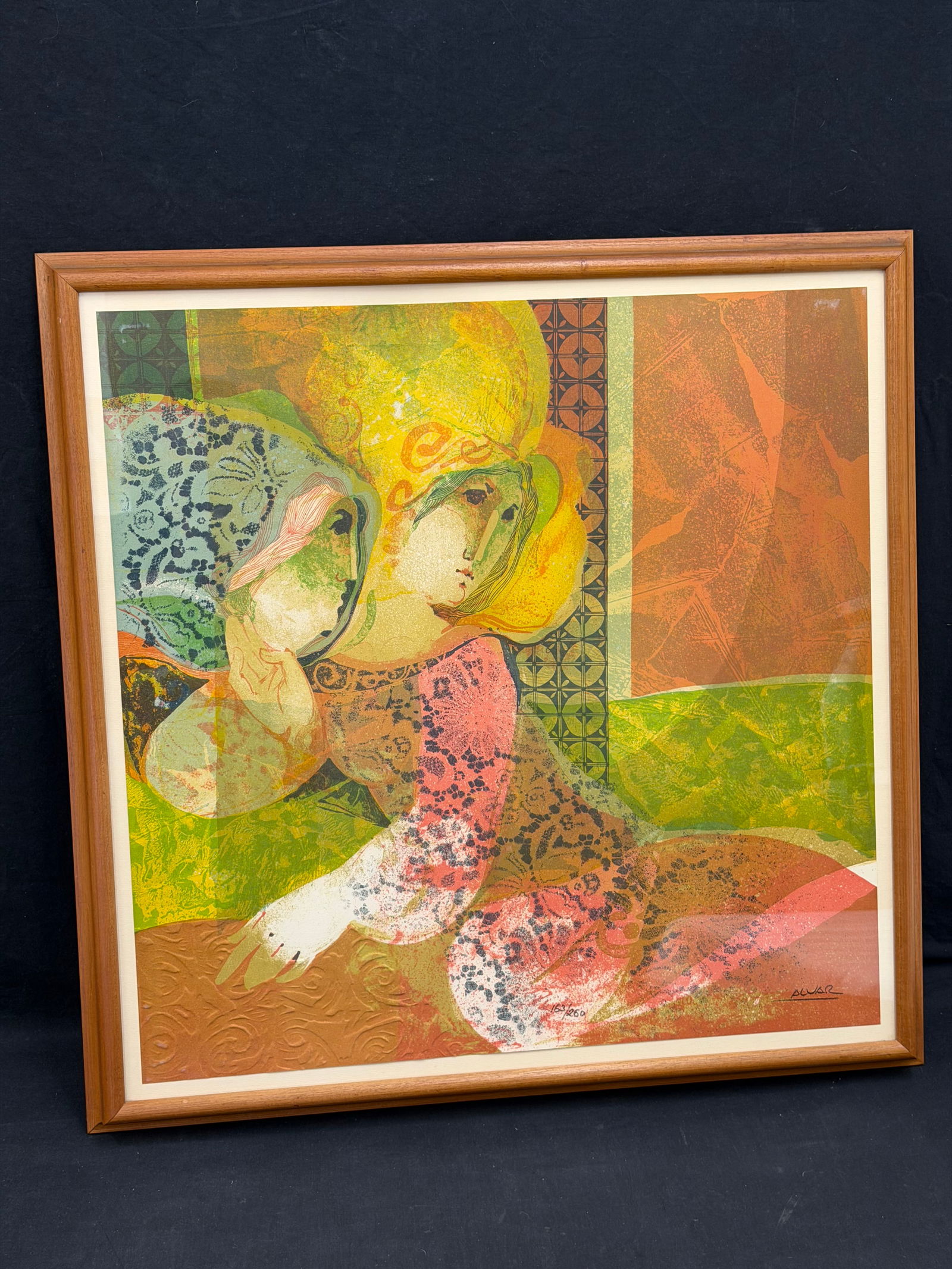 Alvar Sunol Munoz-Ramos Signed Embossed Lithograph, Framed 26.5" x 26.5": Spanish Artist(1935-?), Signed "Alvar" & #d 163/ 250 Limited. , Titled 'La Bella de Teruel'