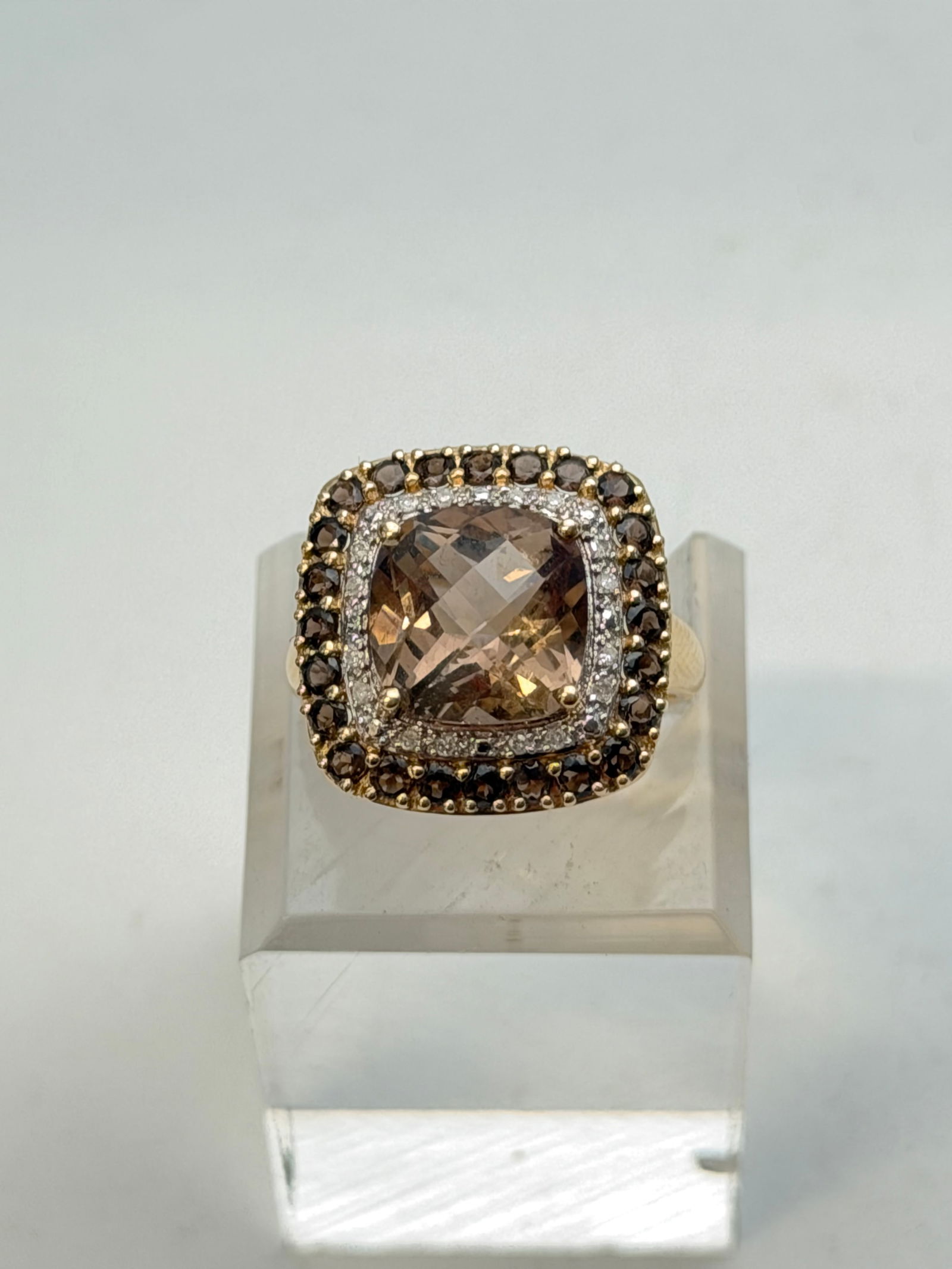 14K Yellow Gold Smokey Topaz Diamond Ring, Sz 7, TW 4.51g (1 of 4)