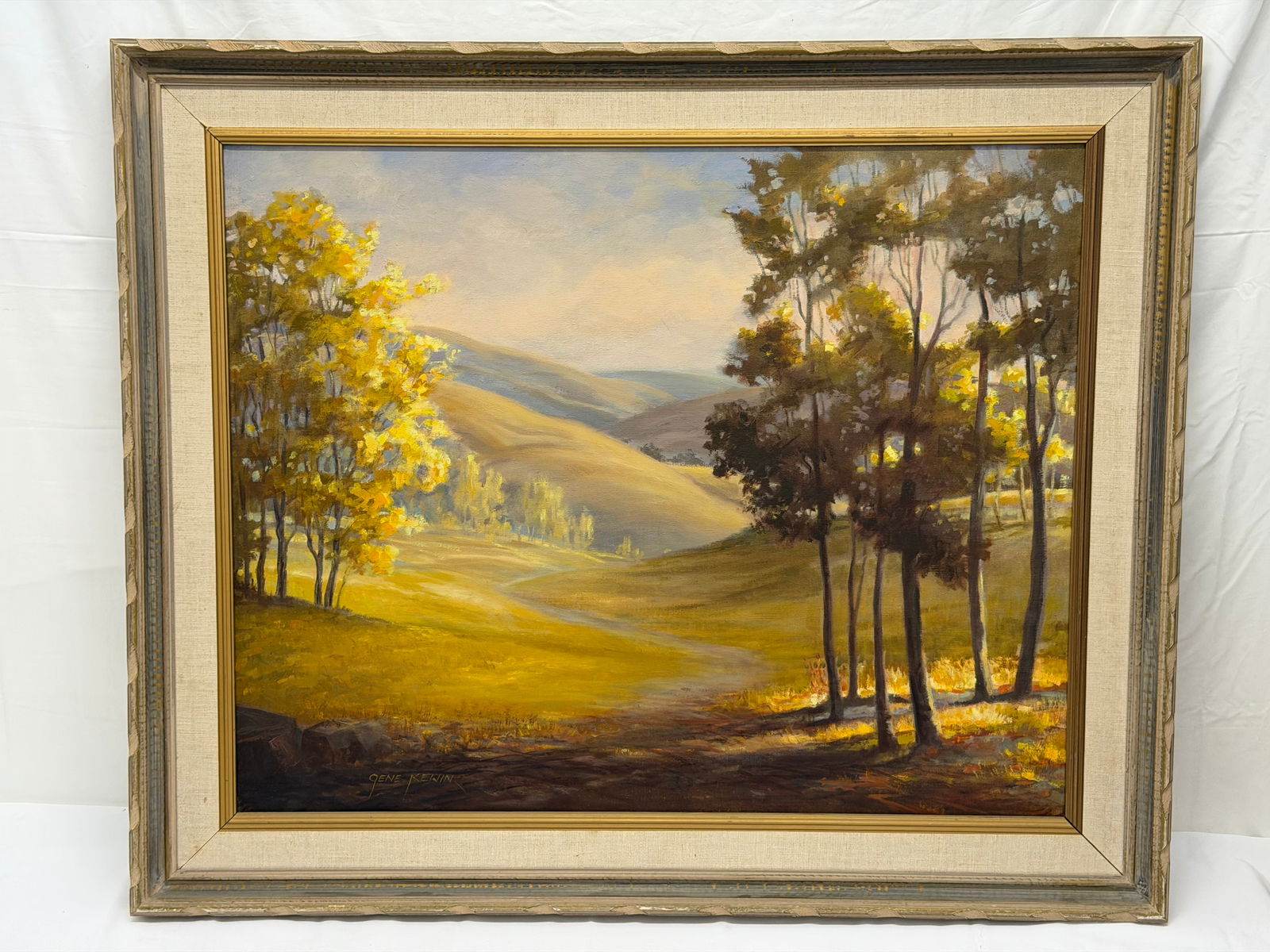 CA Artist Gene Kewin Signed Oil of California Hills Landscape: Framed 30.5" x 36.5" , Sight 24" x 30"