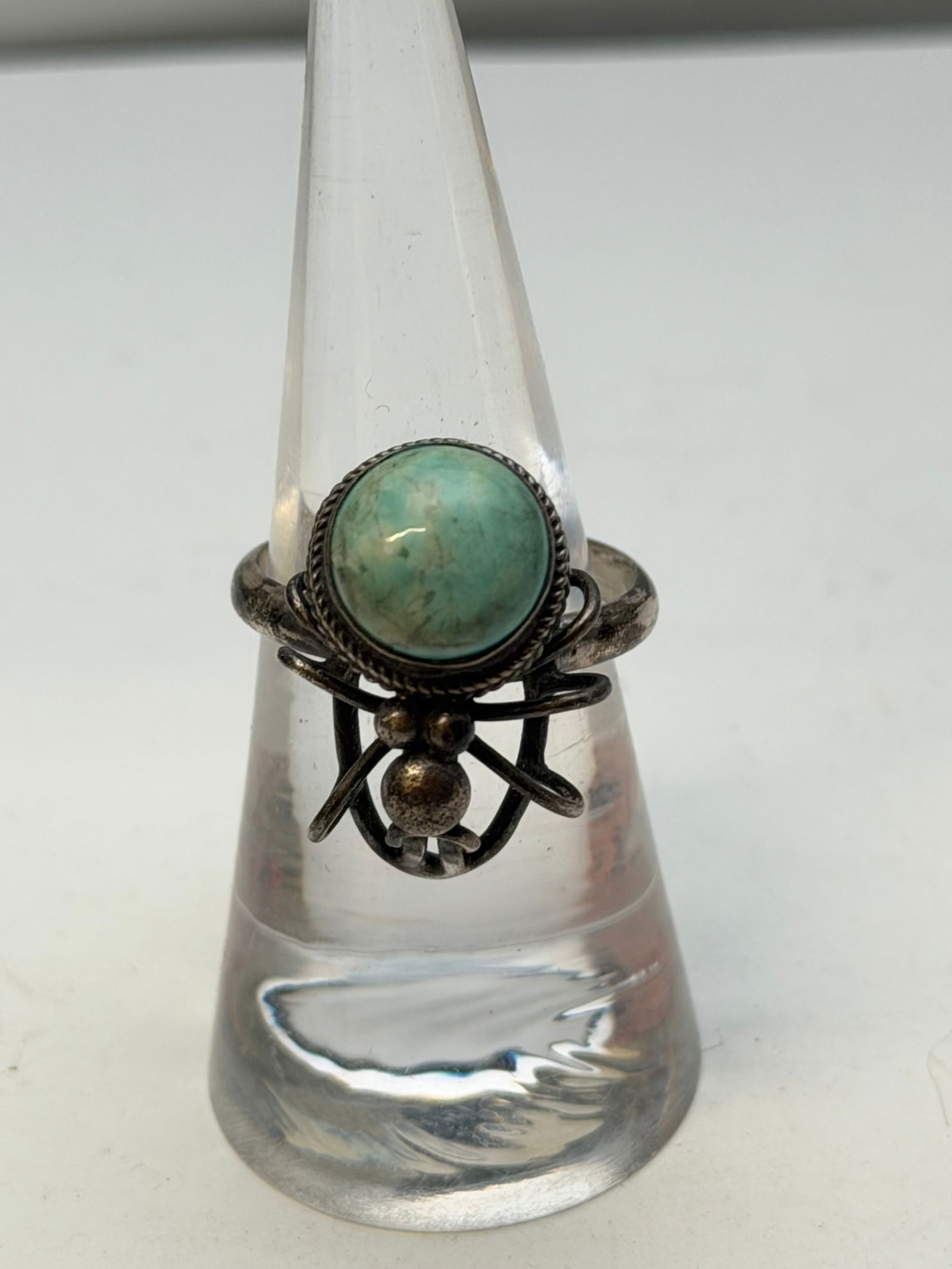 Vintage Navajo Sterling Silver Turquoise Spider Ring, Sz 7,: Vintage Navajo Sterling Silver Turquoise Spider Ring, Sz 7,