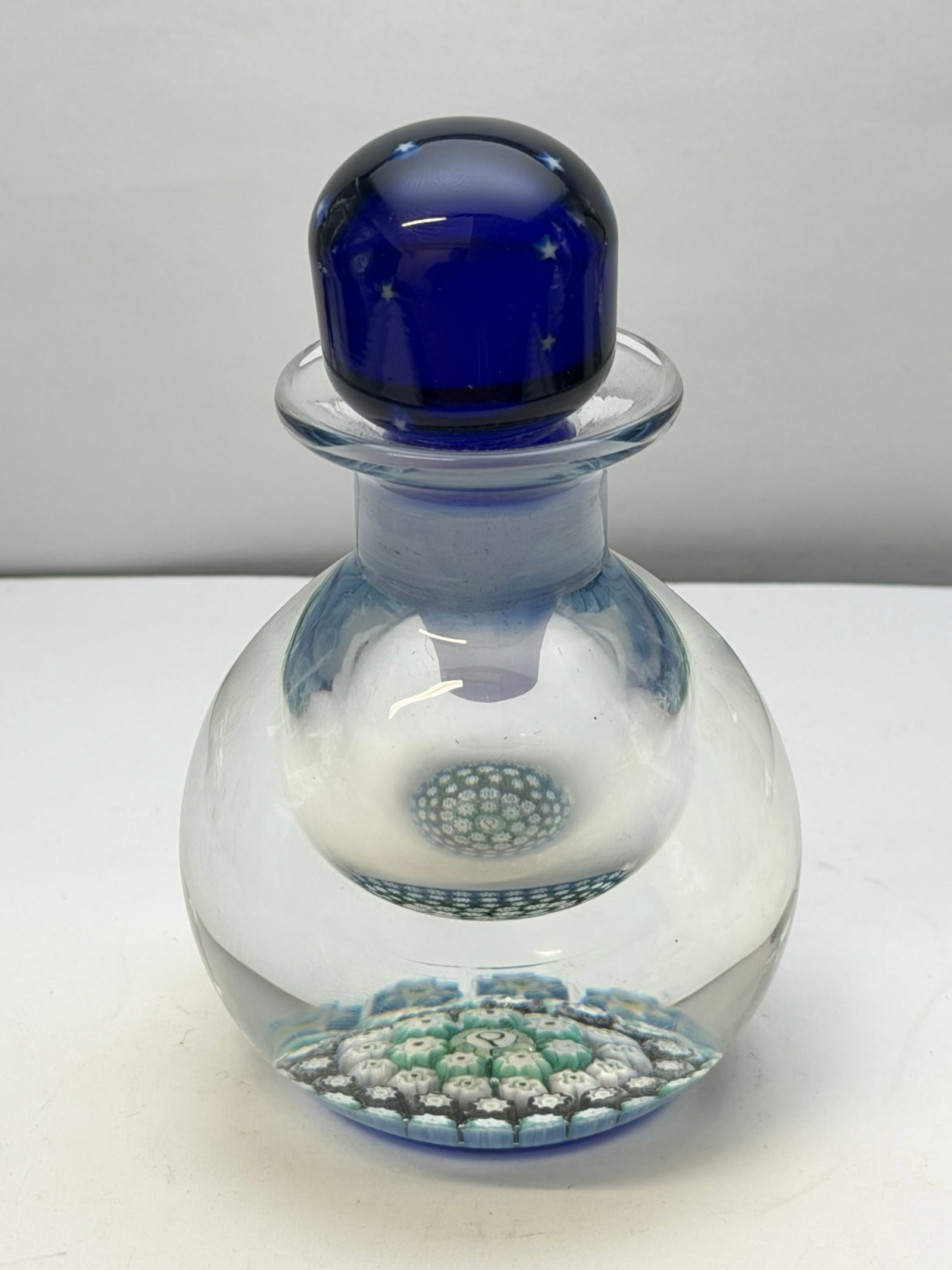 Perthshire Millefiori Art Glass Perfume 4.5"T Overall: Vintage Scotland Perthshire Perfume with Label - Not Original Stopper