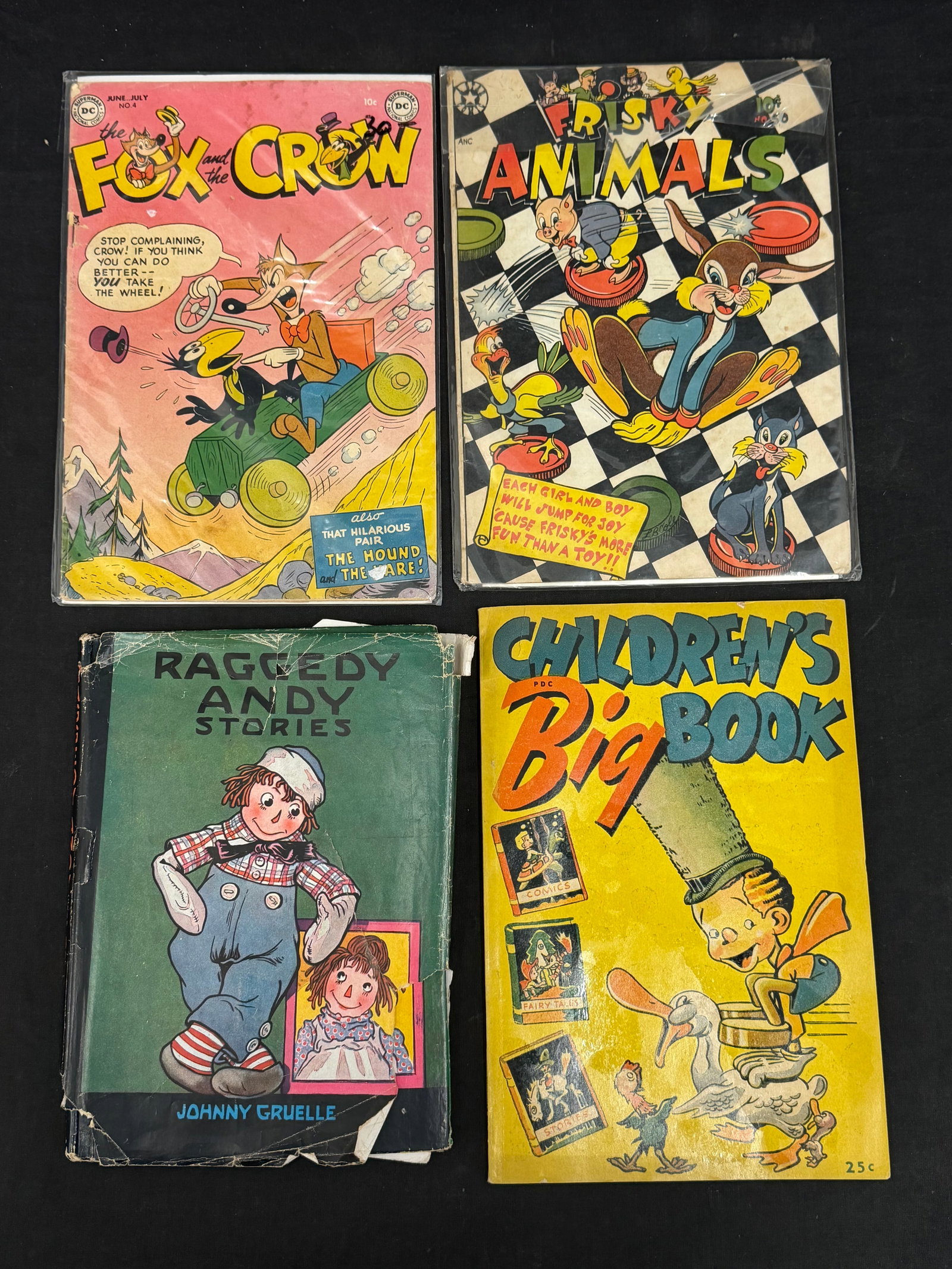 1940s-50s Comics, Book - 1952 Friskie Animals + More: 1945 Childrens Big Book by Dorene Publishing, 1952 Fox and the Crow, Raggedy Andy Stories Johnny Gruelle 1948