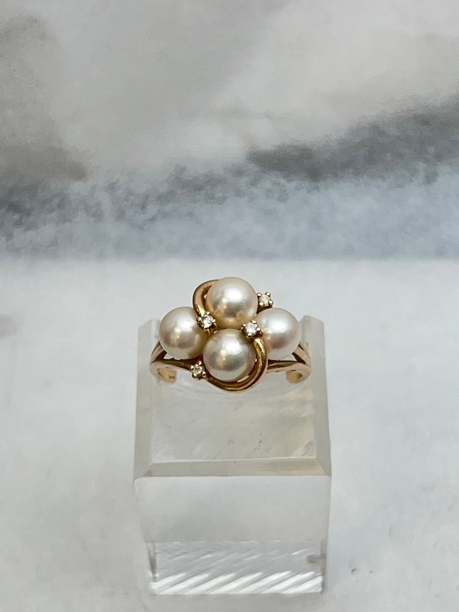 Vintage 14K Gold Pearl Diamond Ring, Sz 8, TW 5.45g - Hallmarked P14K - Plum Gold (1 of 4)
