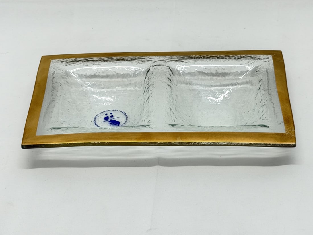 Annie Glass Gold Rimmed Dish with Sticker - 6" x 9.75" x 1.5" (1 of 4)