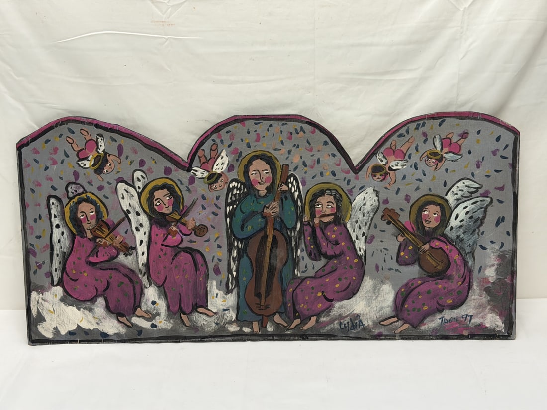 Lydia Garcia (1936-2023) Taos Retablo on Wood, Signed - 30.5" x 14": Signed on Verso with Art Description