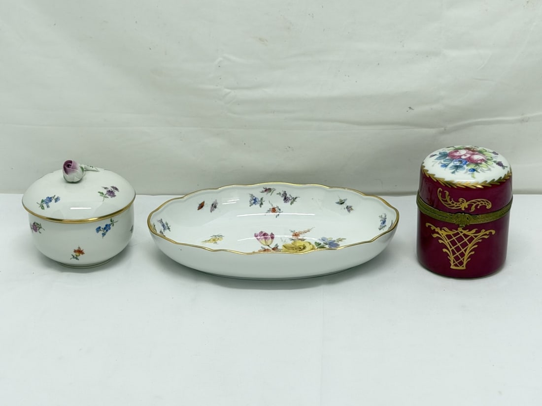 (2)Meissen Handpainted Pieces - Serving Bowl & Covered Dish (1 of 8)
