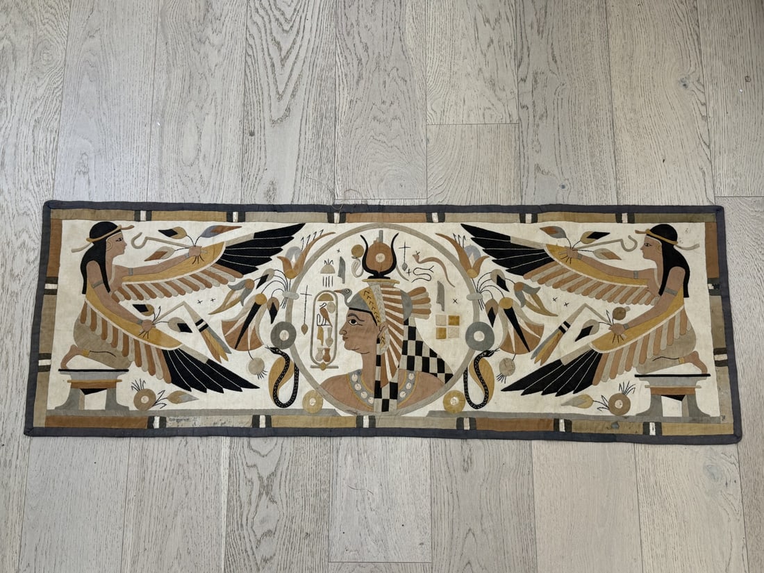 1920s Antique Egyptian Revival Patchwork Tapestry 18" x 53" (1 of 8)