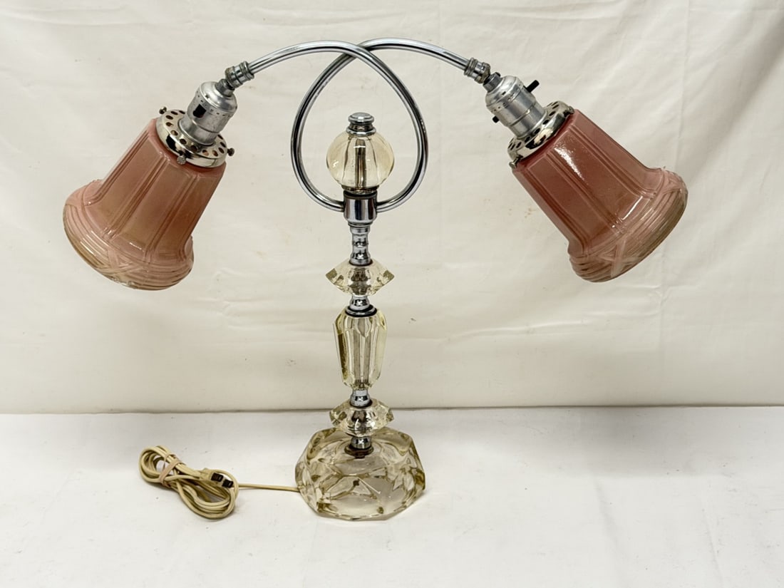 1920s-30s Deco Chrome Reverse Arm Lamp 20" x 17"T (1 of 4)