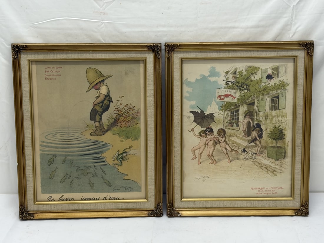 (2)1920s Cafe de Paris French Menus by Georges Reson - Both Framed 13.75" x 17" (1 of 6)