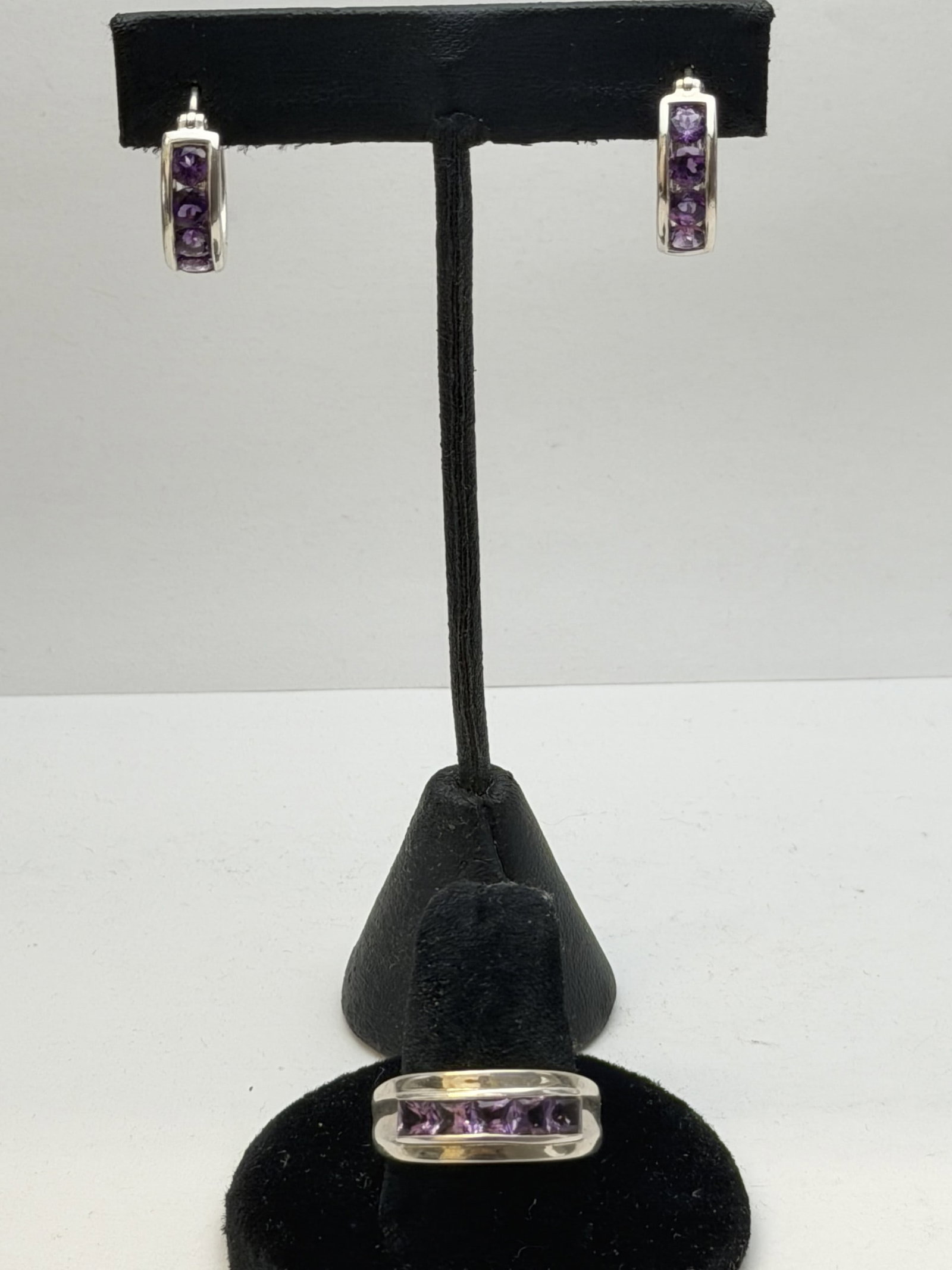 Sterling Silver Channel Set Amethyst Ring & Earring Set (1 of 5)