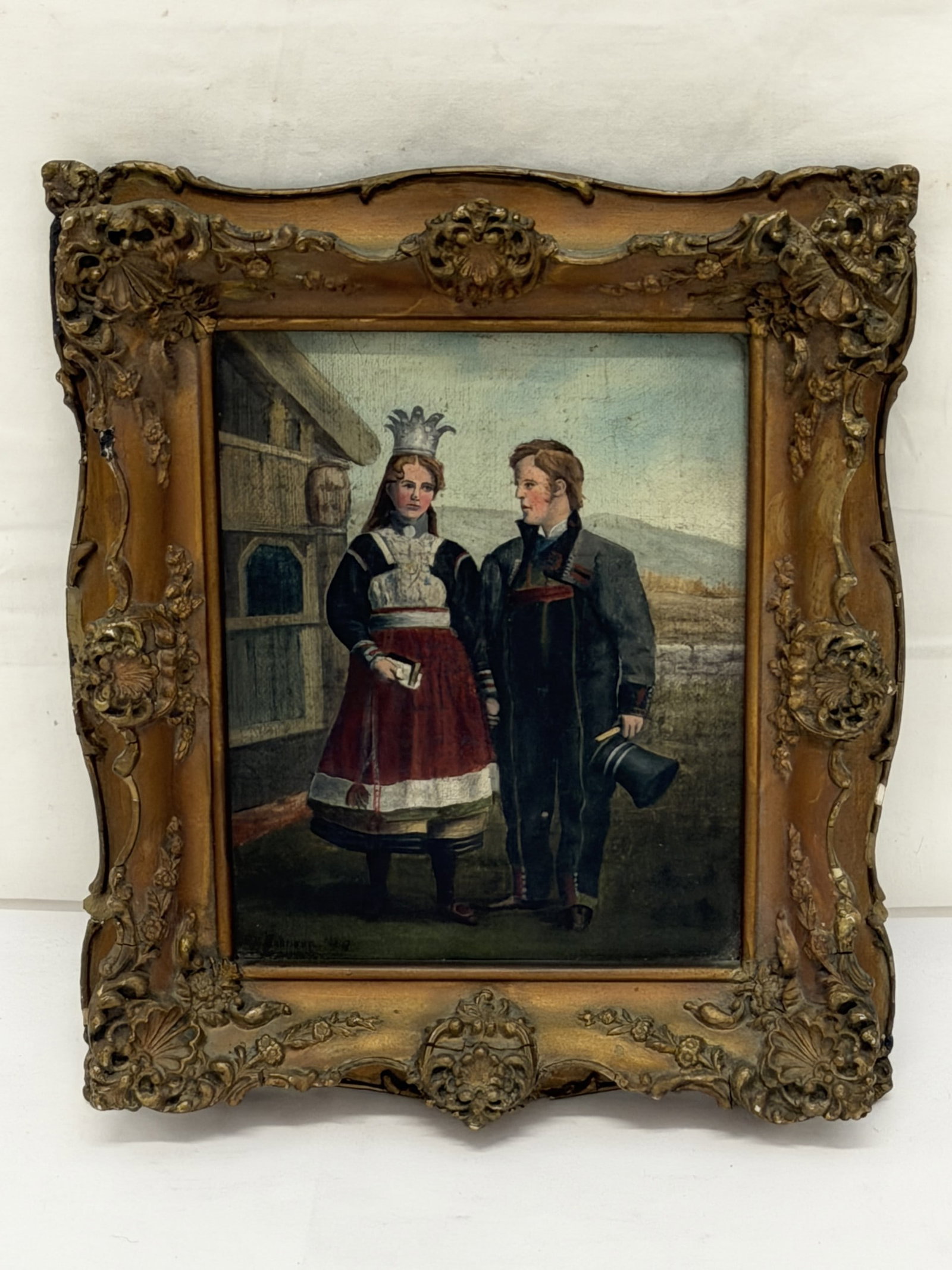 1899 Signed R.B.Johnsen Original Norwegian Folk Art Oil on Canvas - Framed 8.5" x 10" (1 of 6)