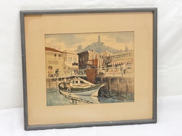 Frank Serratoni 'Fisherman's Wharf San Francisco" Lithograph, Framed 13.75" x 15.75" (1 of 4)