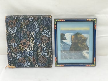 1940s Era Santa Cruz Coast West Cliff Mixed Media - Framed 5.5'' x 6.5'' with Matching Box (1 of 3)