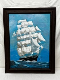 Signed Oil on Canvas of Clipper Ship - Framed 28'' x 36'' , Sight 22'' x 30'' (1 of 5)