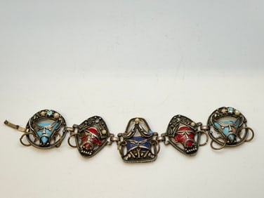 Vintage Selro Selini Pirate Bracelet 7.5"L -Hinged Bracelet with Rhinestones, Pearls, Colored Stones (1 of 6)