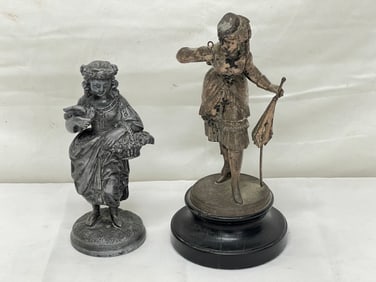 Umbrella Lady on Wooden Stand 8.5"T , Lady with Fruit Basket 6.5"T (1 of 7)